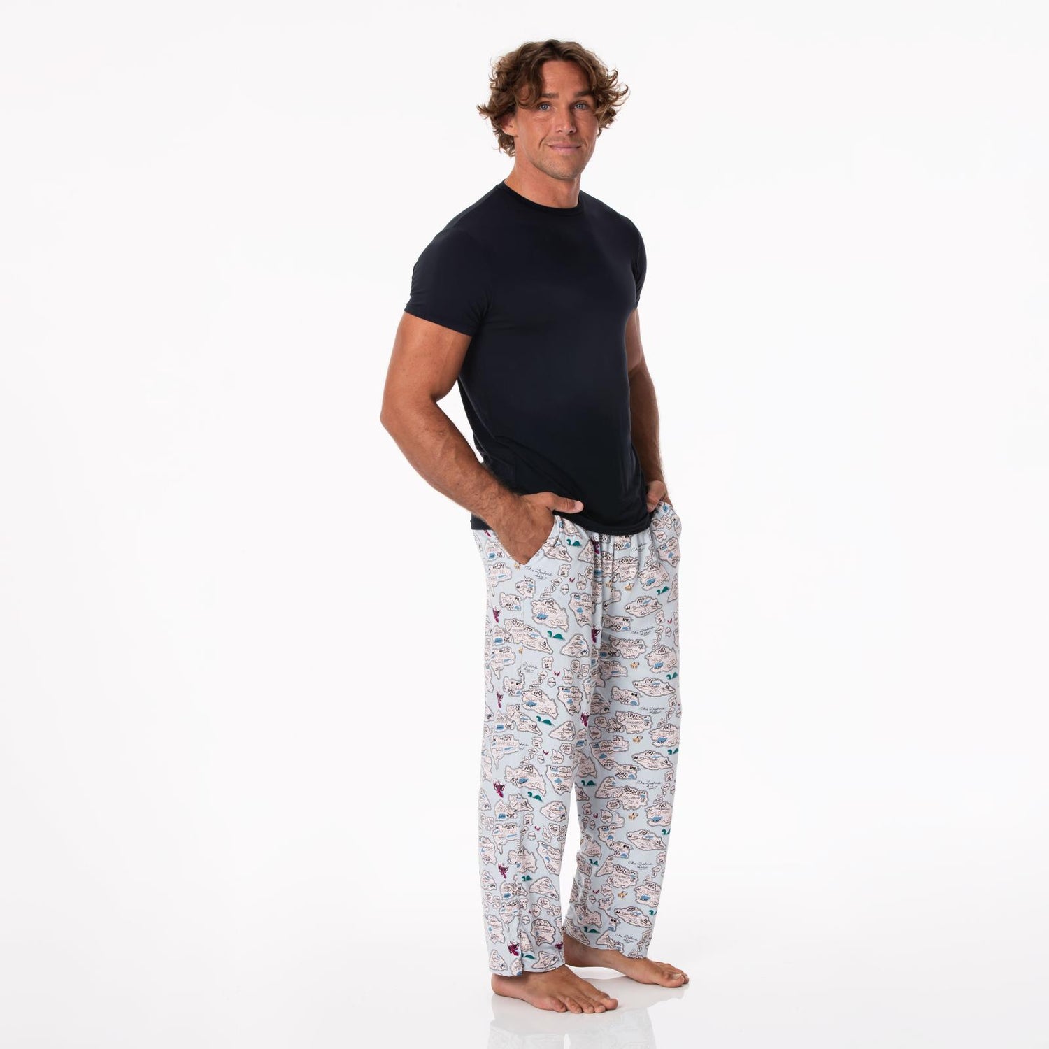 Men's Print Pajama Pants in Dew Pirate Map