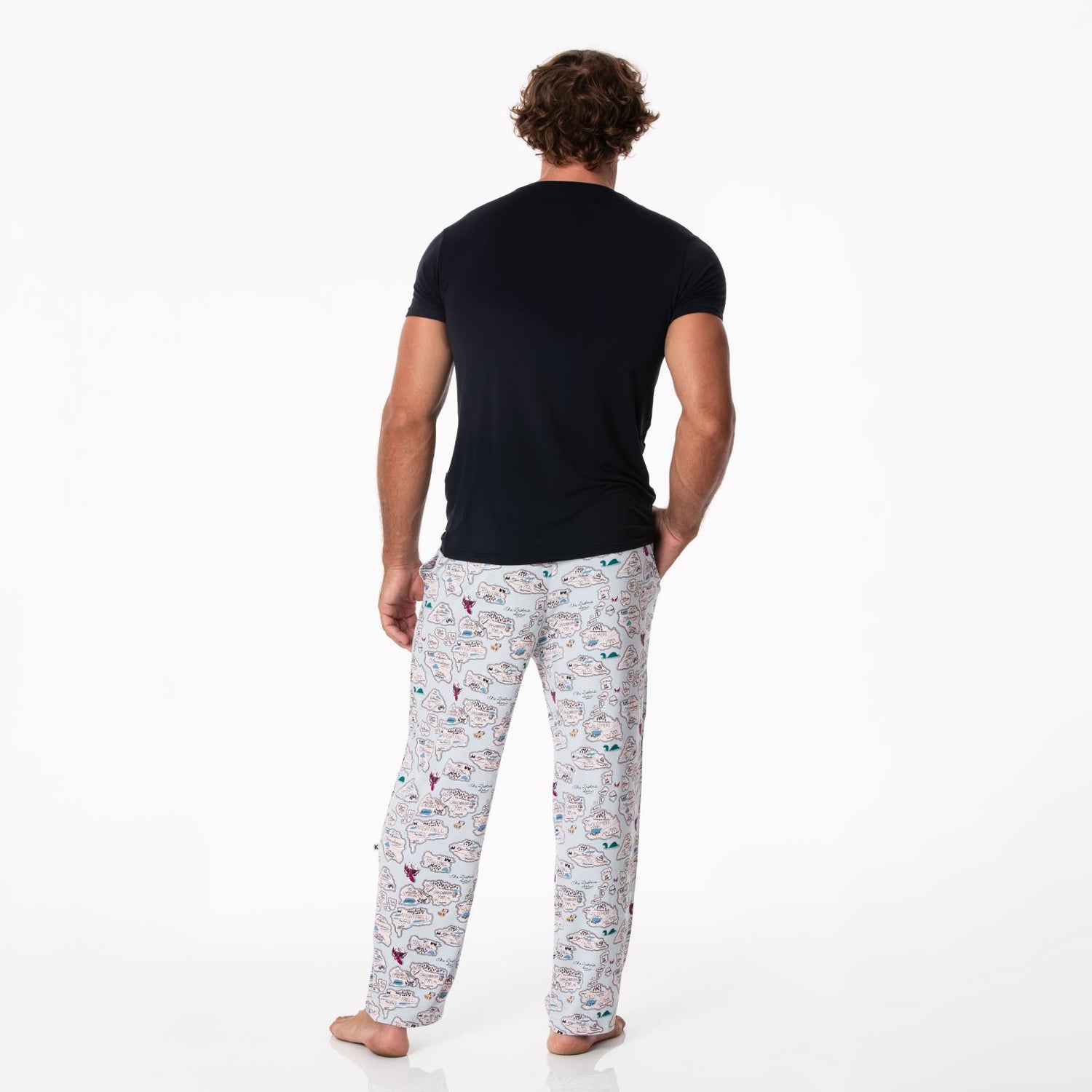 Men's Print Pajama Pants in Dew Pirate Map