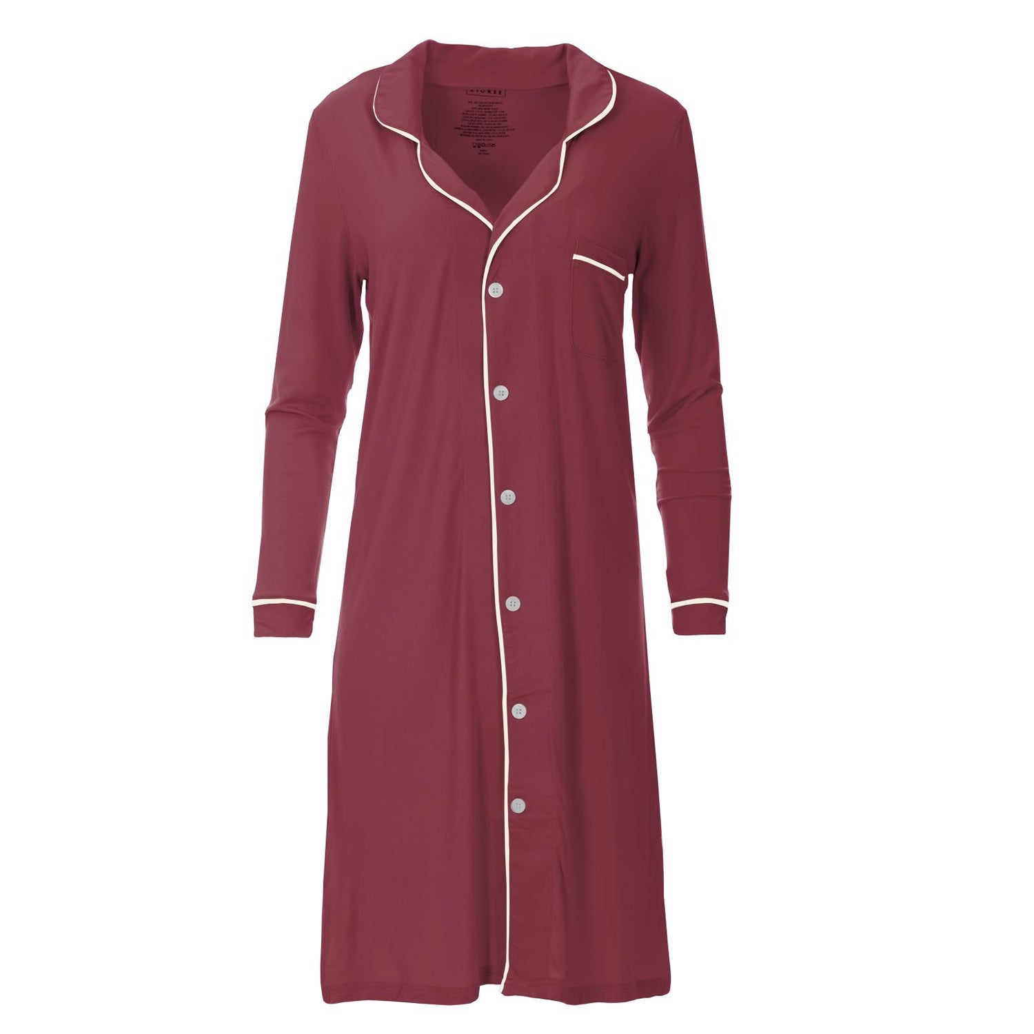 Women's Long Sleeve Button Down Night Shirt in Wild Strawberry