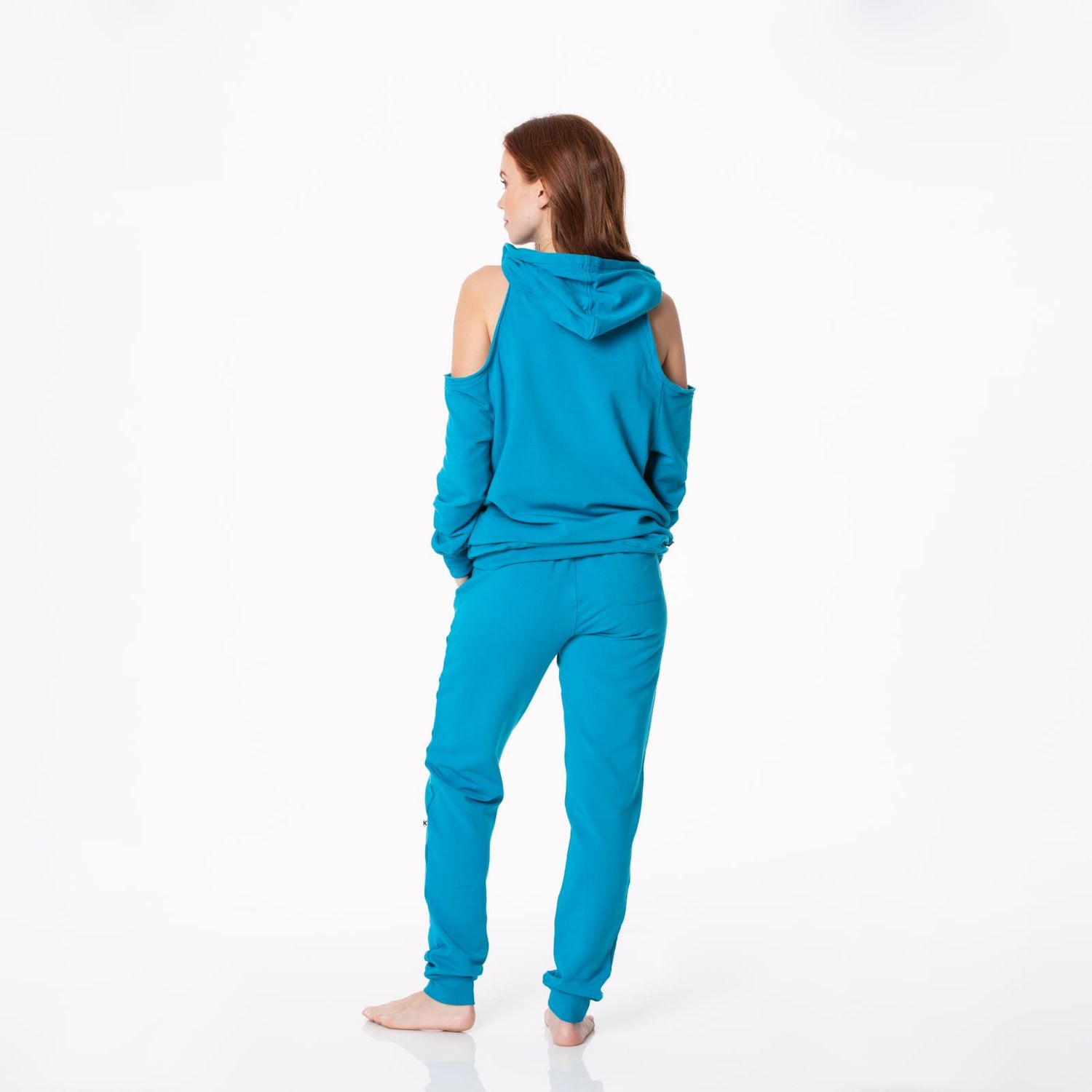 Fleece Open-Shoulder Pullover in Cerulean Blue