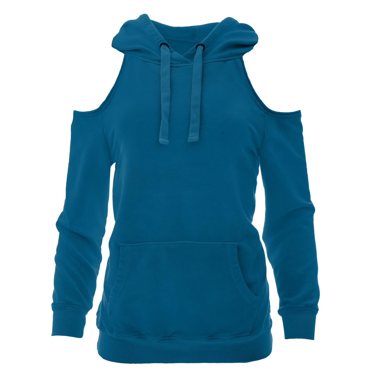 Fleece Open-Shoulder Pullover in Cerulean Blue