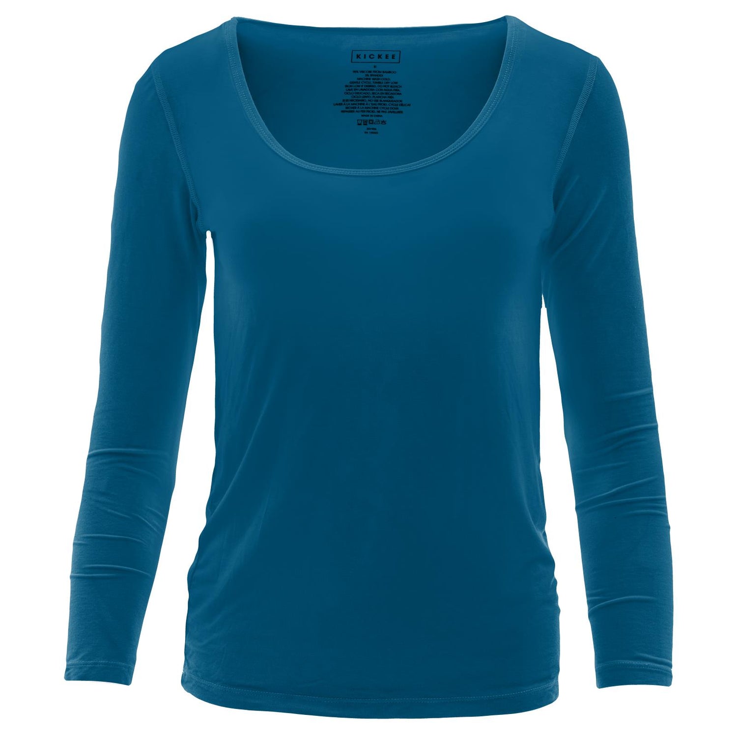 Women's Solid Long Sleeve Scoop Neck Tee in Cerulean Blue