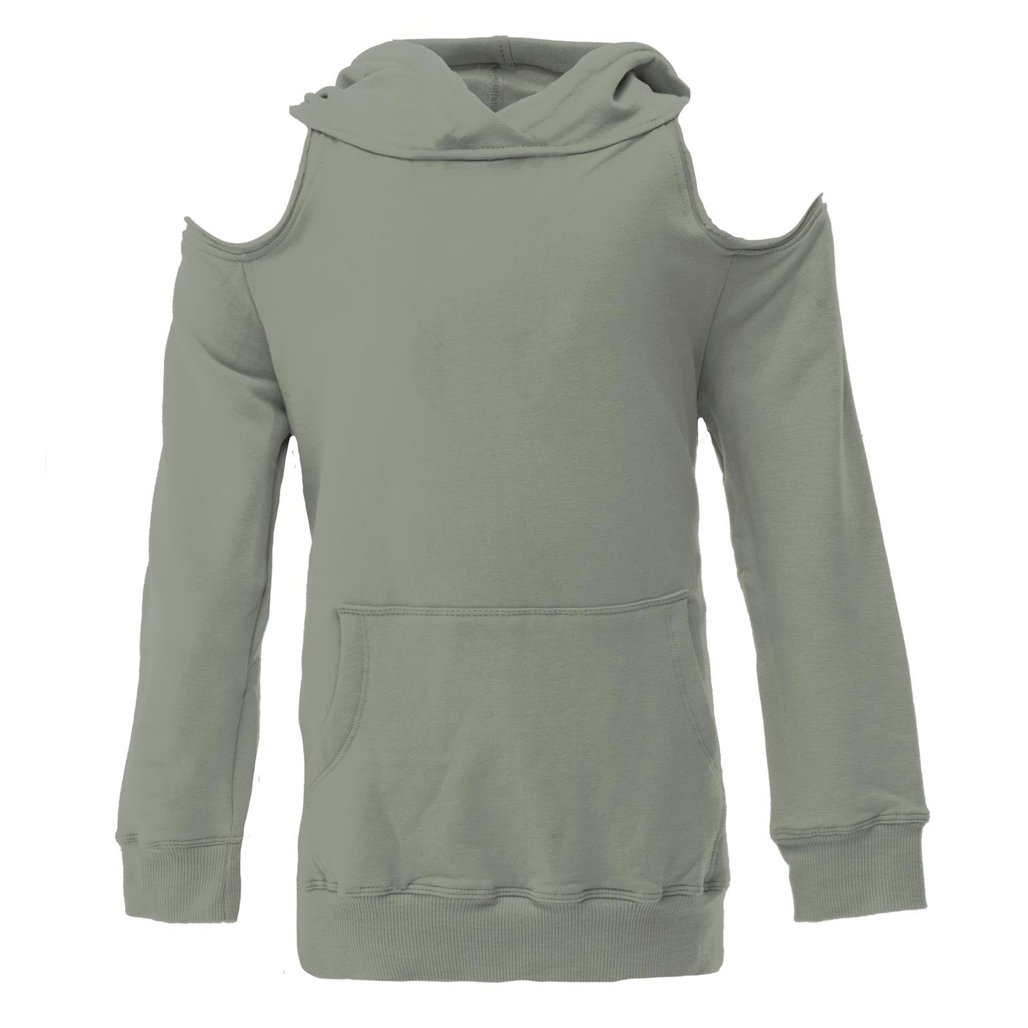 Fleece Open-Shoulder Pullover in Silver Sage