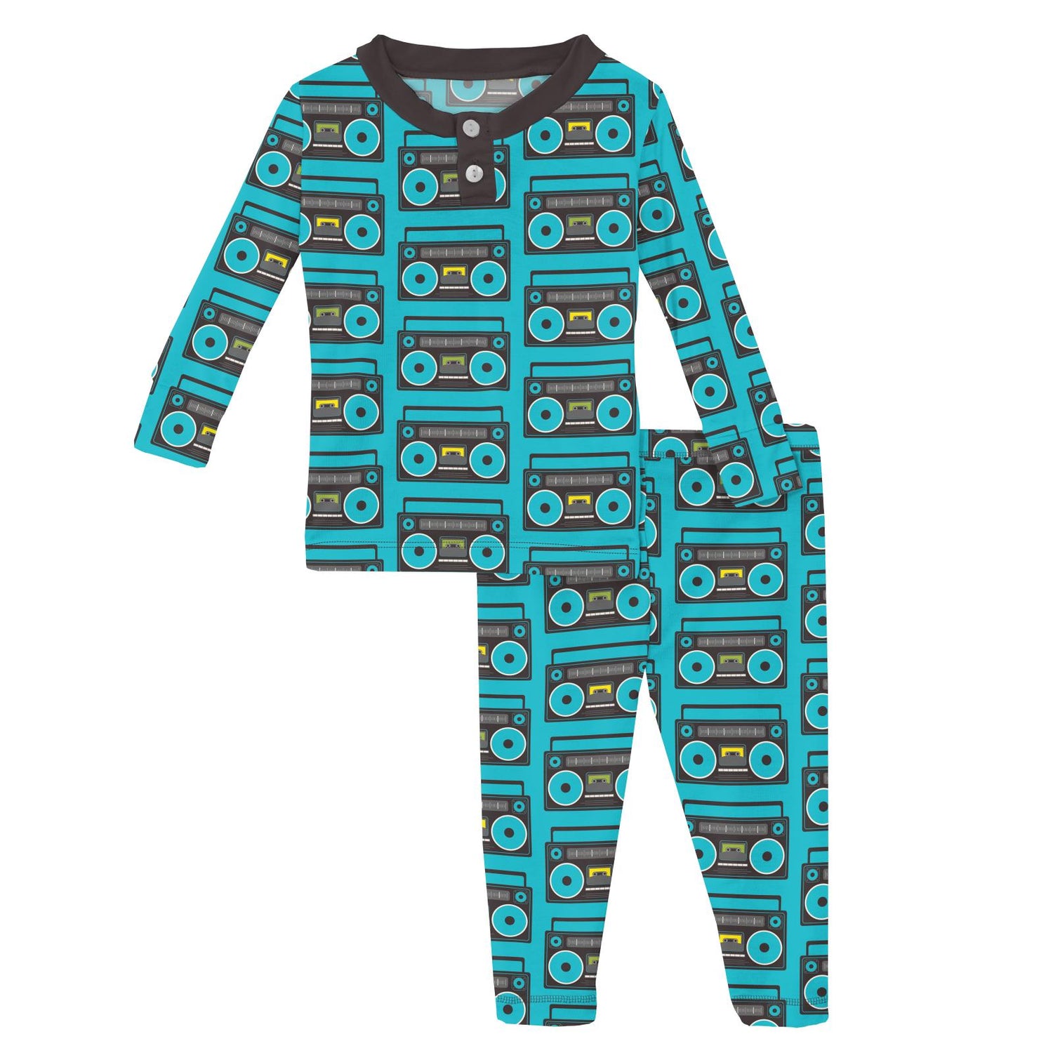 Print Long Sleeve Henley Pajama Set in Confetti Boombox