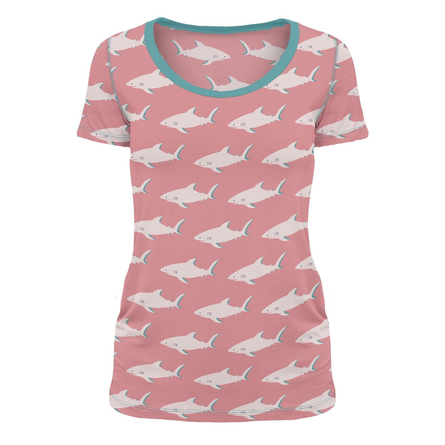 レディース プリント 半袖 スクープネック Tシャツ ストロベリー シャーキー