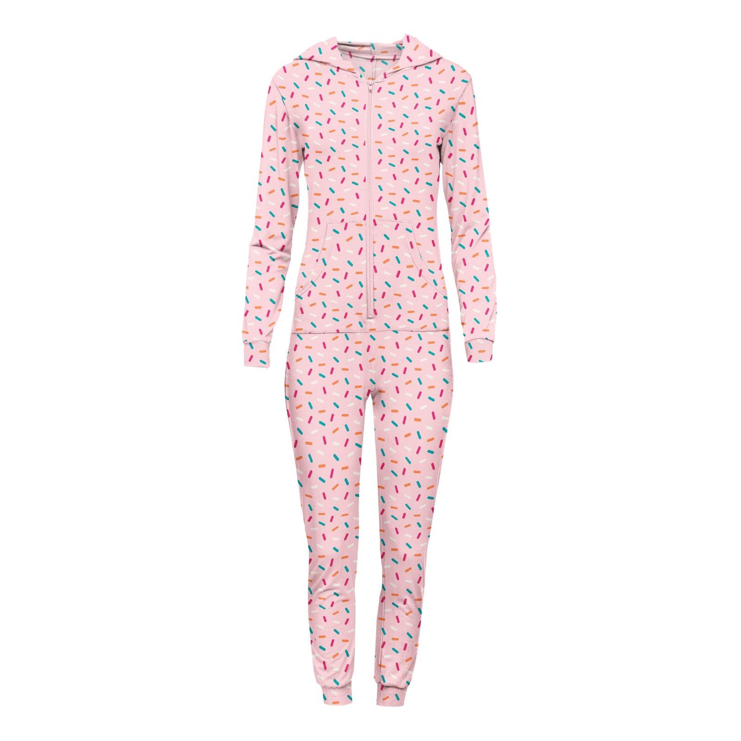 Women's Print Long Sleeve Jumpsuit with Hood in Lotus Sprinkles
