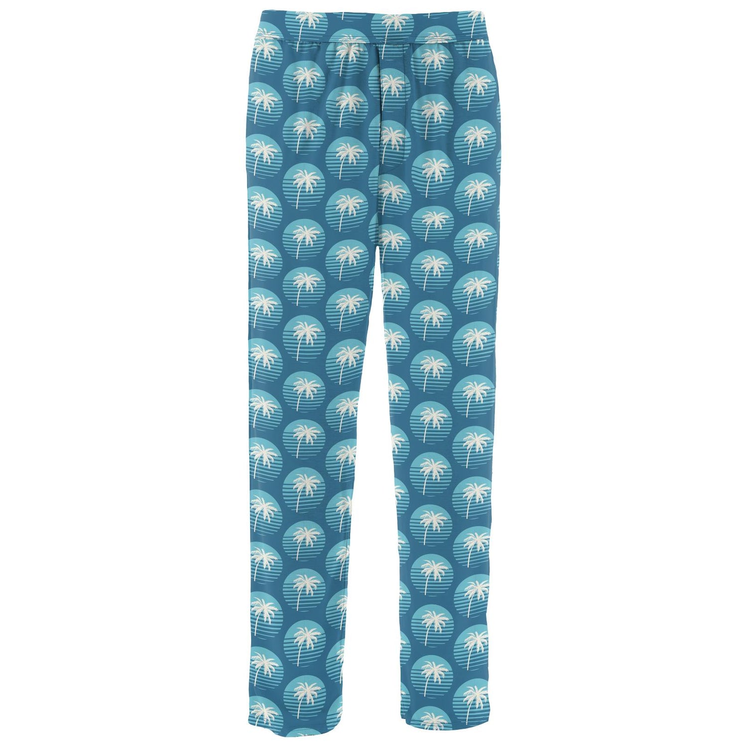 Men's Print Pajama Pants in Cerulean Blue Palm Tree Sun