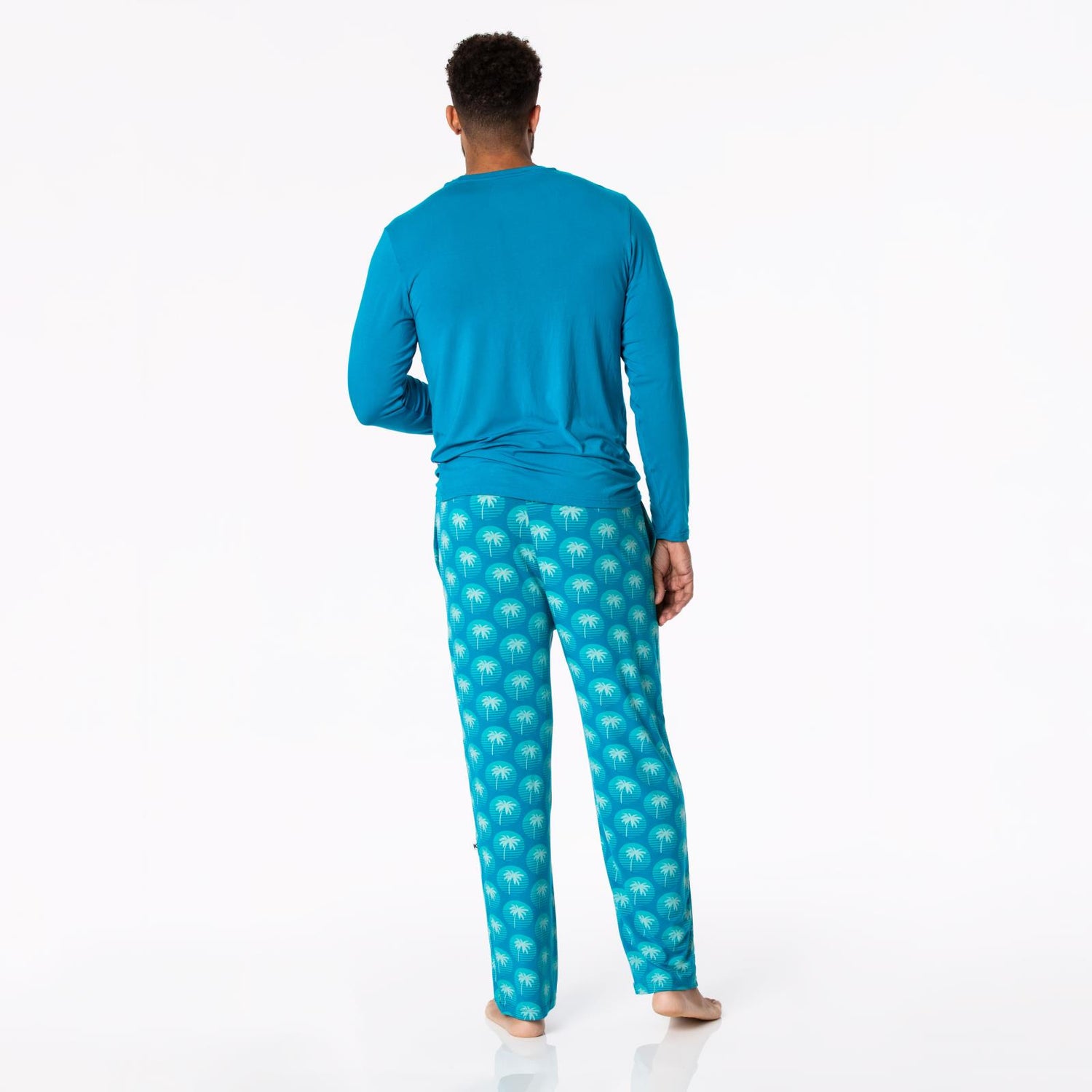 Men's Print Pajama Pants in Cerulean Blue Palm Tree Sun