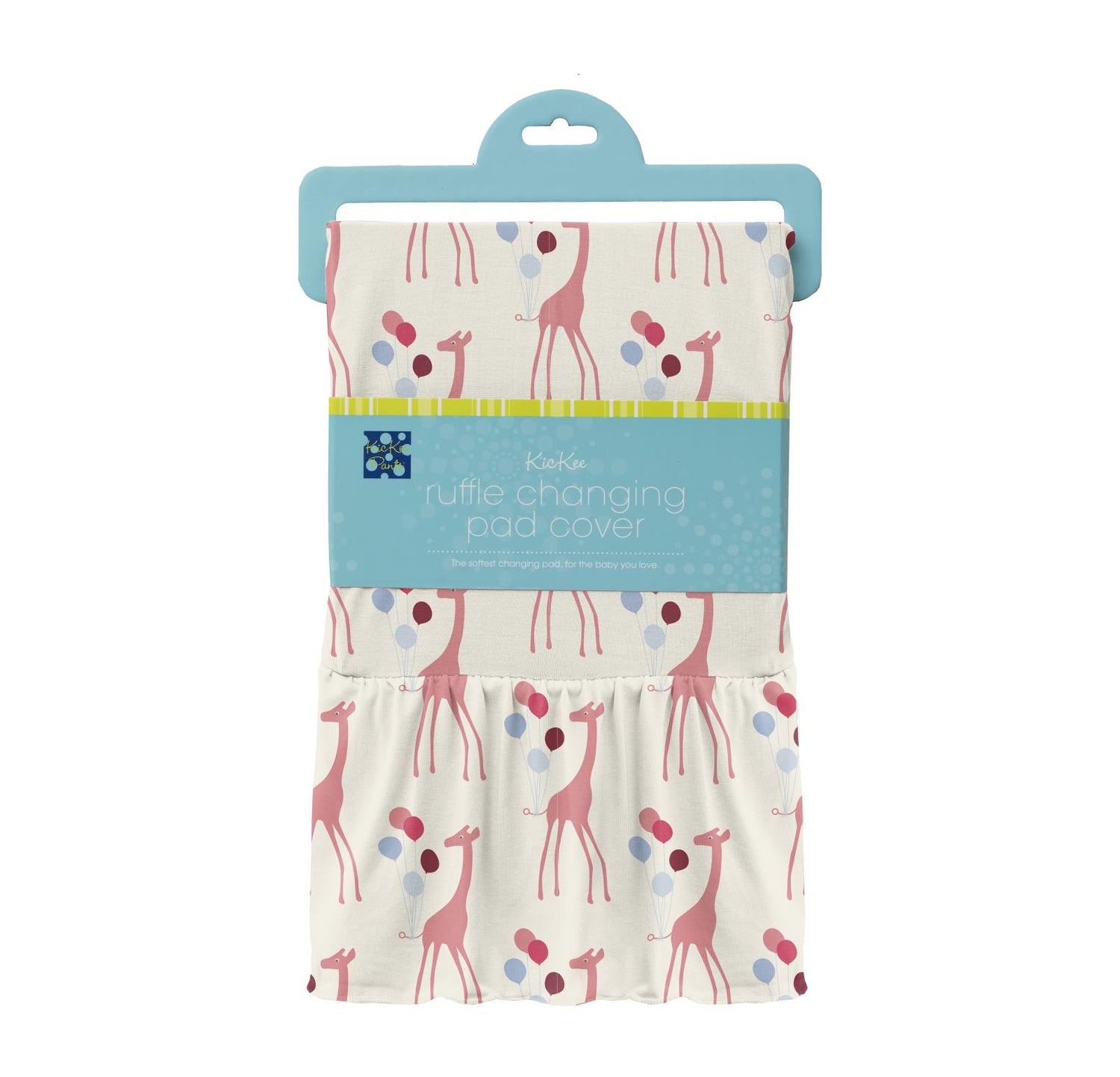 Print Ruffle Changing Pad Cover in Natural Balloon Giraffe