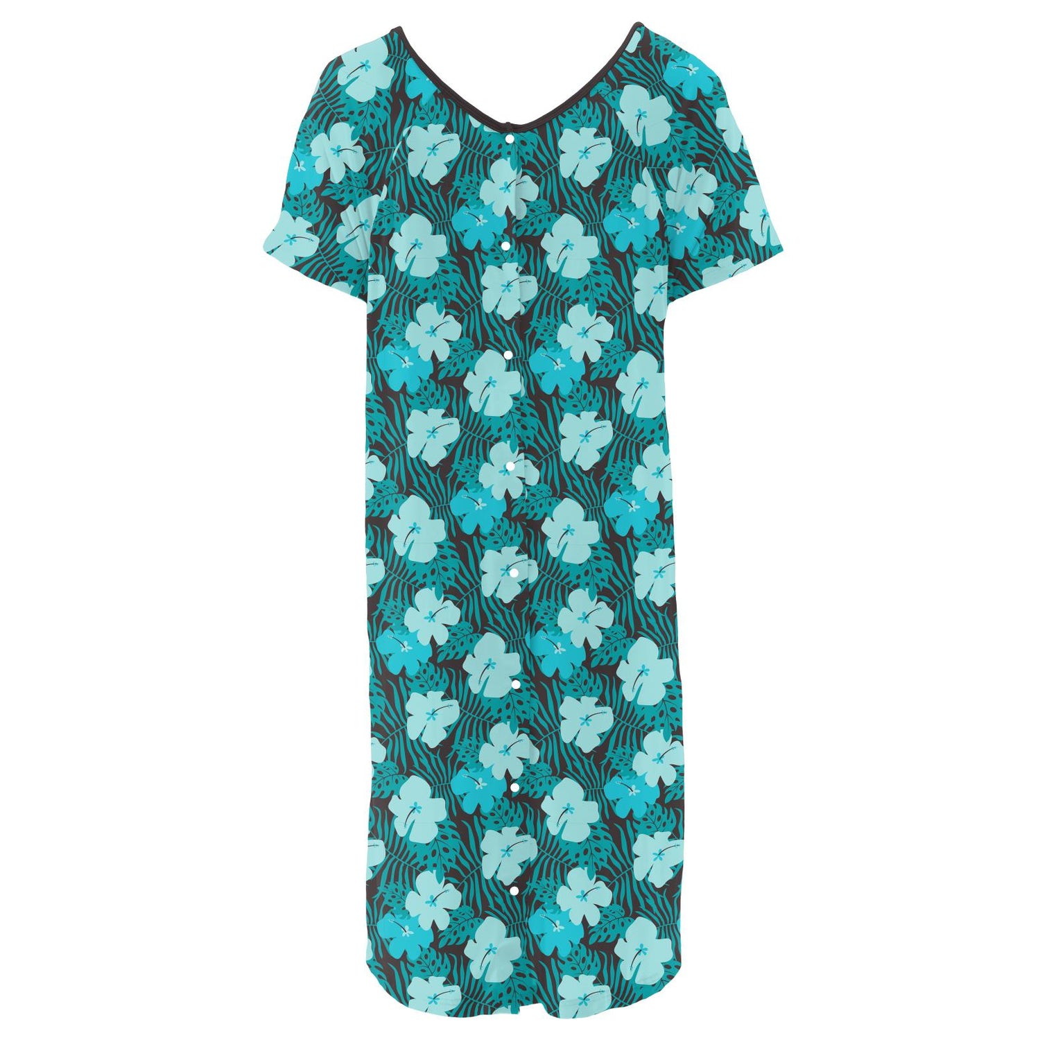 Women's Print Hospital Gown in Midnight Hawaiian Print