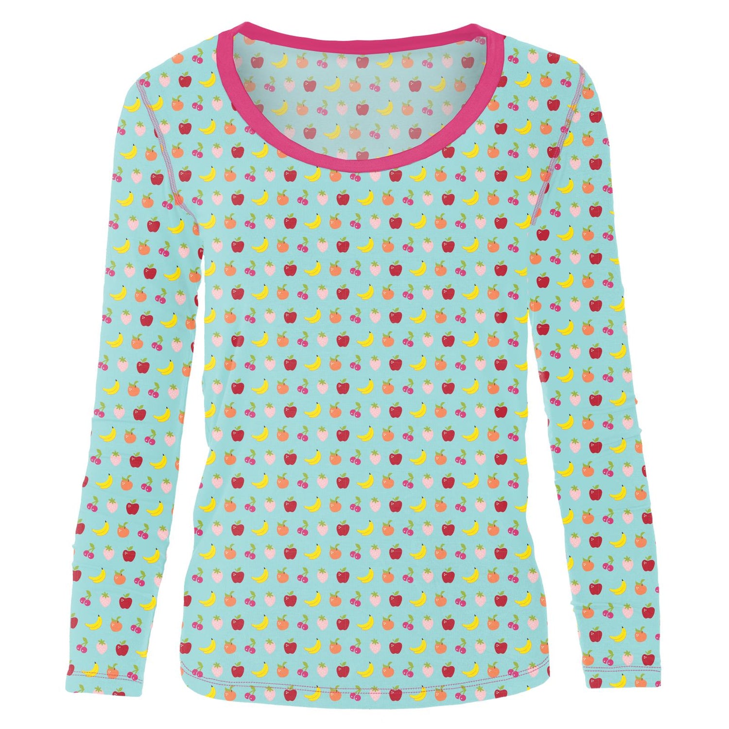 Women's Print Long Sleeve Scoop Neck Tee in Summer Sky Mini Fruit