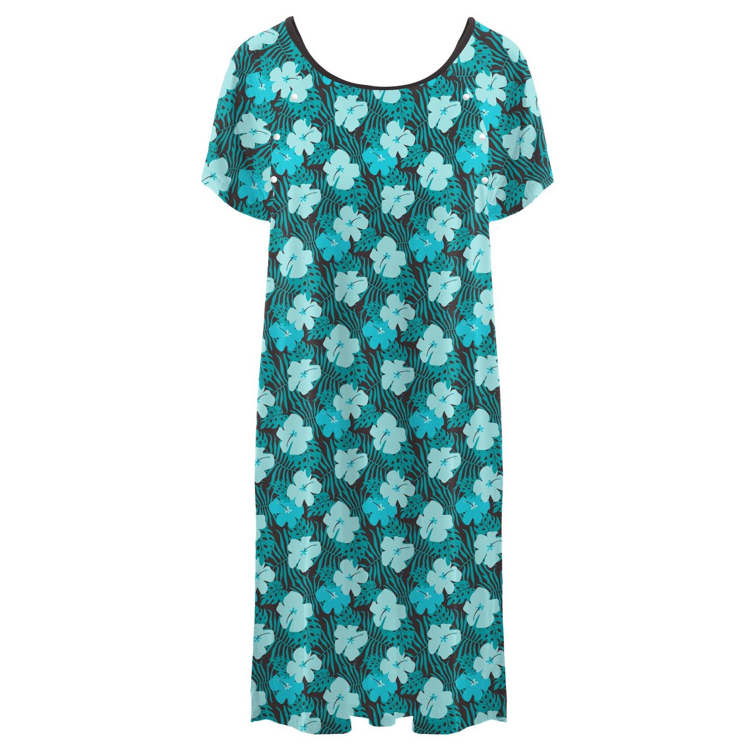 Women's Print Hospital Gown in Midnight Hawaiian Print