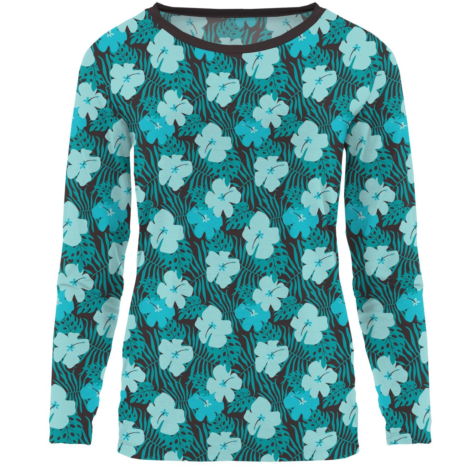 Women's Print Long Sleeve Loosey Goosey Tee in Midnight Hawaiian Print