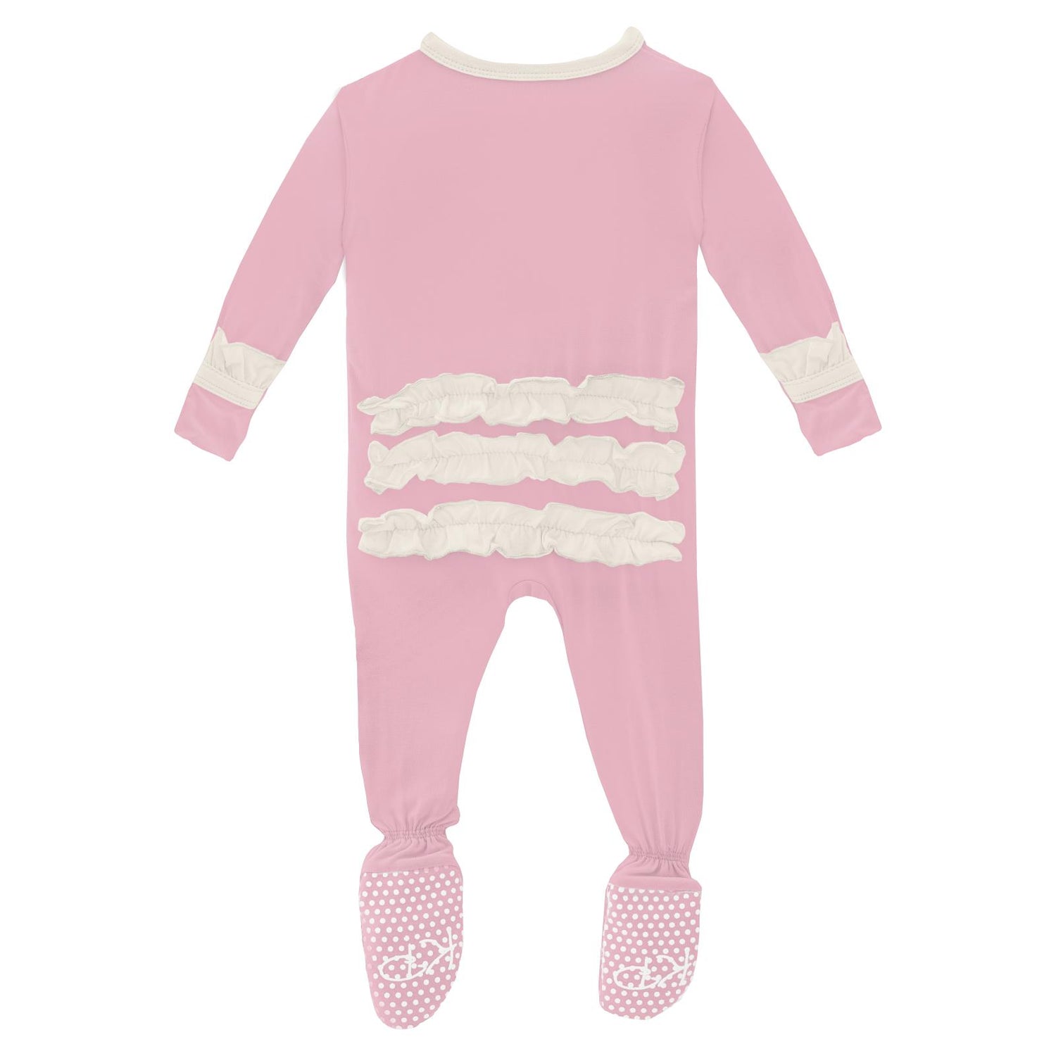 Classic Ruffle Footie with 2 Way Zipper in Cake Pop with Natural