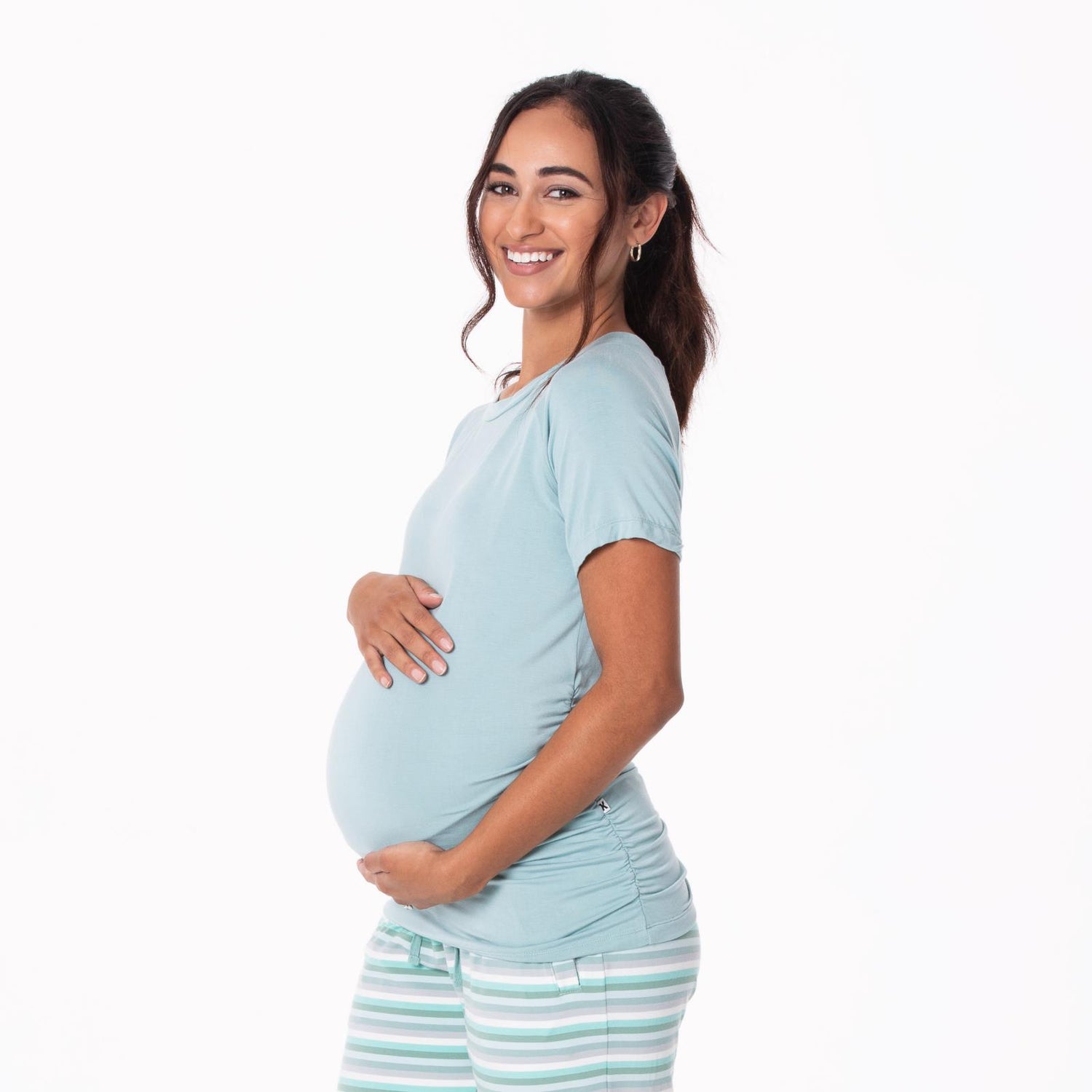 Short Sleeve Raglan Maternity Tee in Pearl Blue