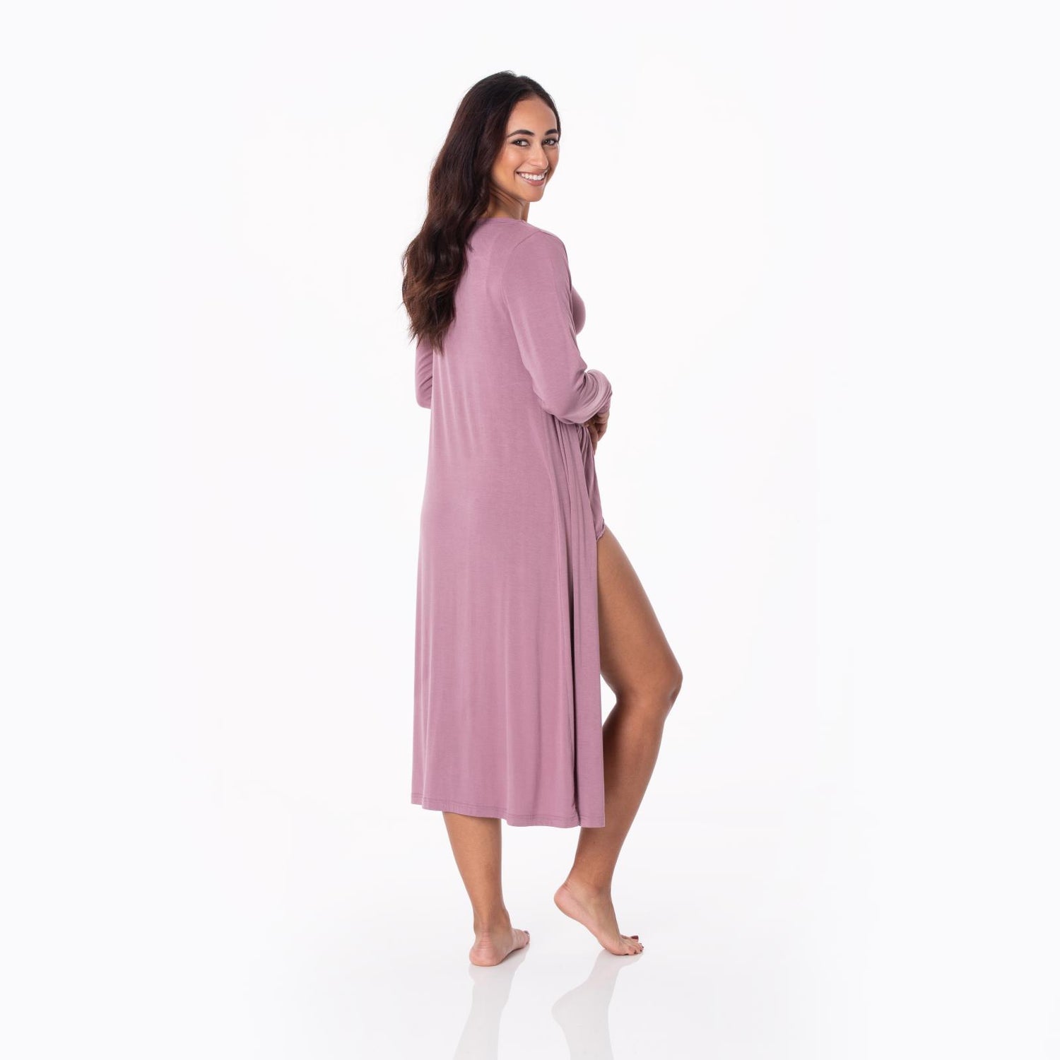 Women's Sleeping Bra, Tulip Shorts and Duster Robe Set in Elderberry