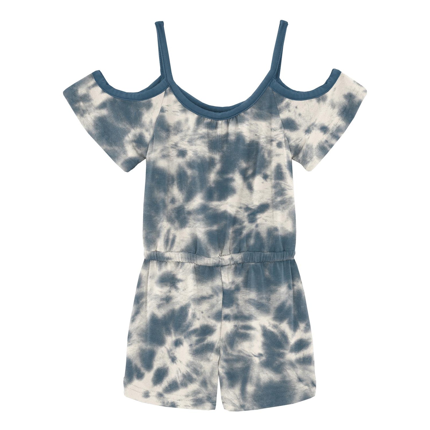 Print Open-Shoulder Romper in Deep Sea Tie Dye