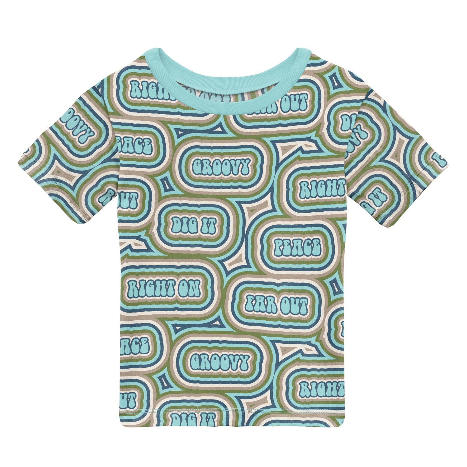 Print Short Sleeve Easy Fit Crew Neck Tee in Summer Sky Groovy