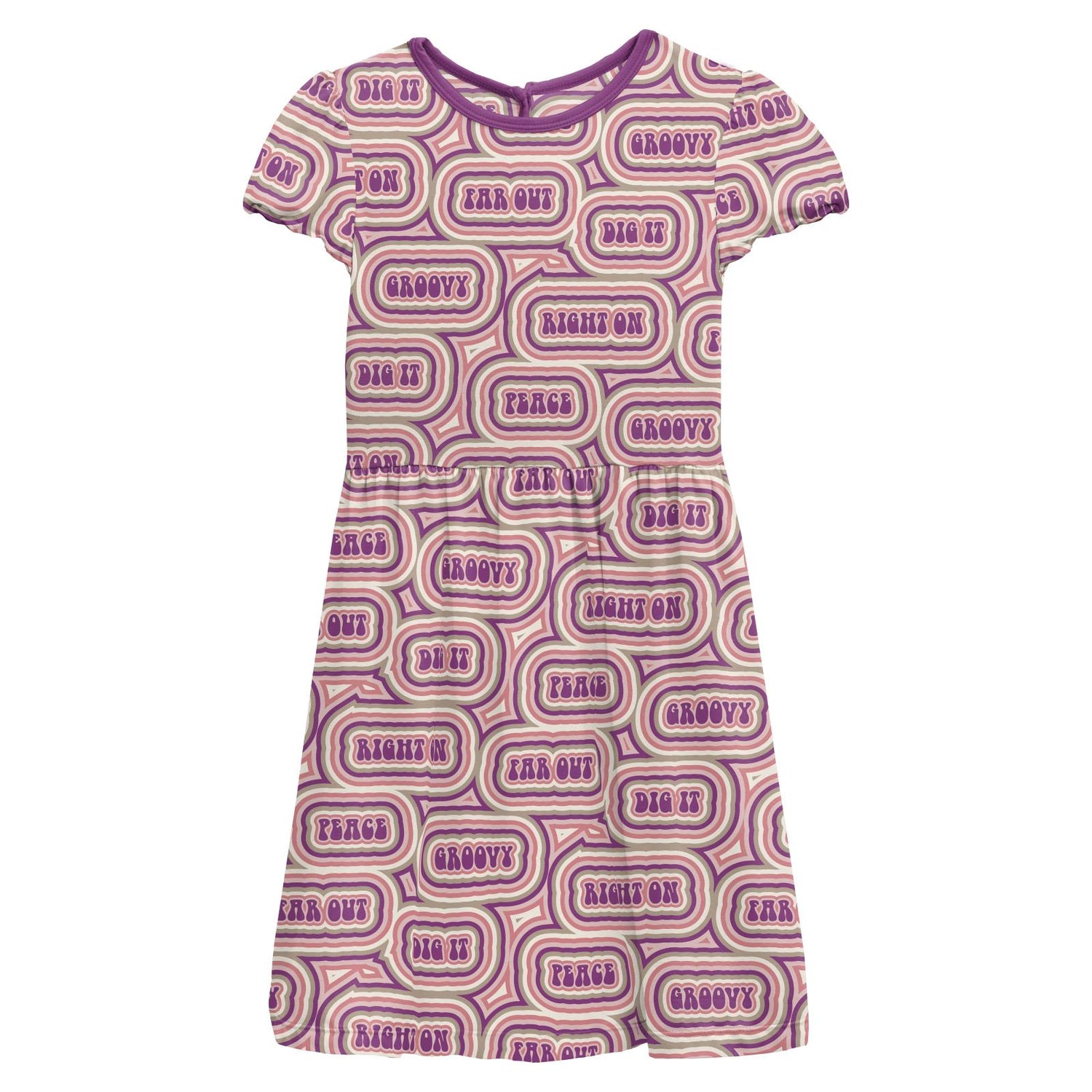 Print Flutter Sleeve Twirl Dress in Starfish Groovy