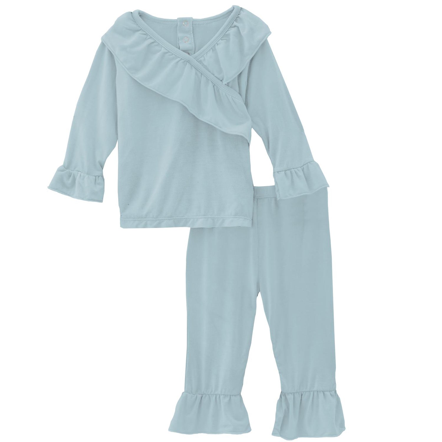 Long Sleeve Kimono Ruffle Outfit Set in Spring Sky