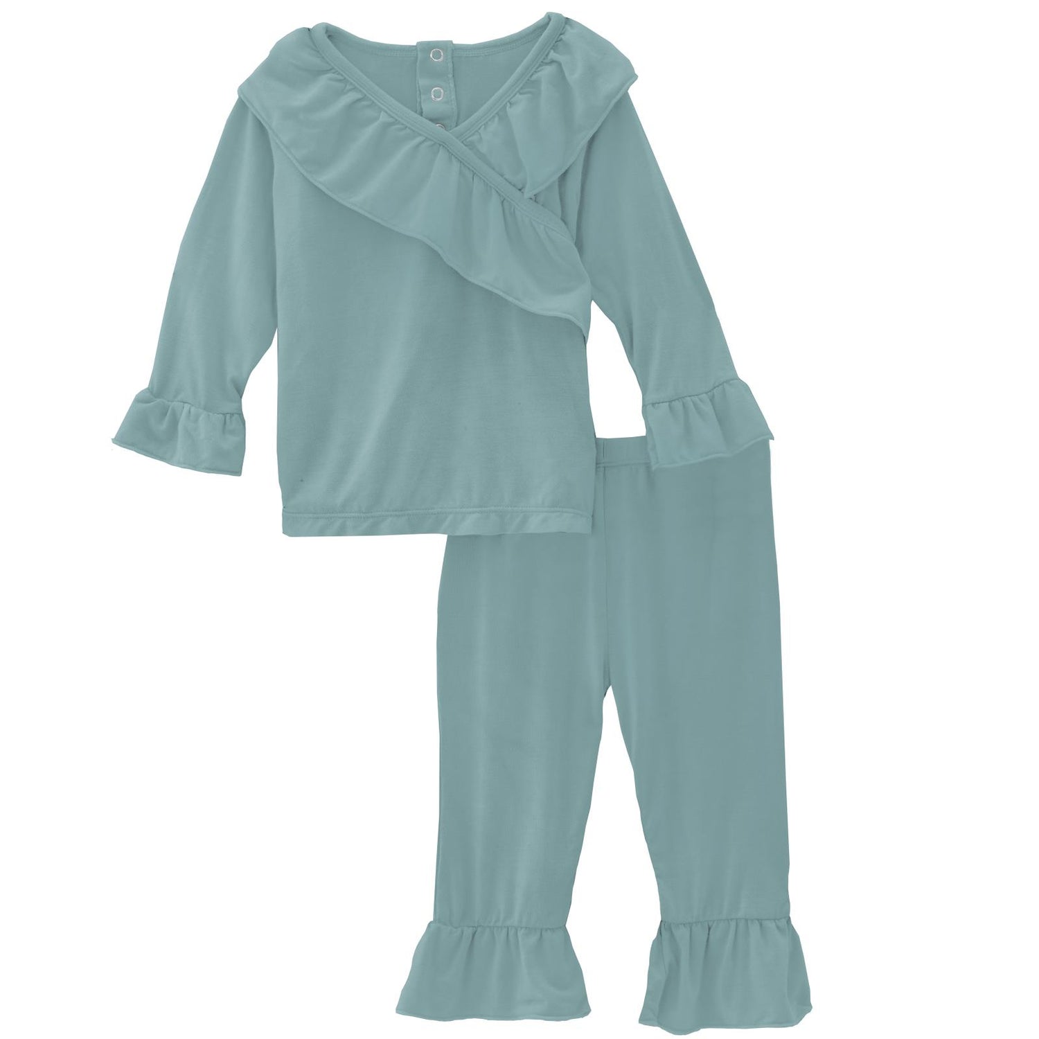 Long Sleeve Kimono Ruffle Outfit Set in Jade