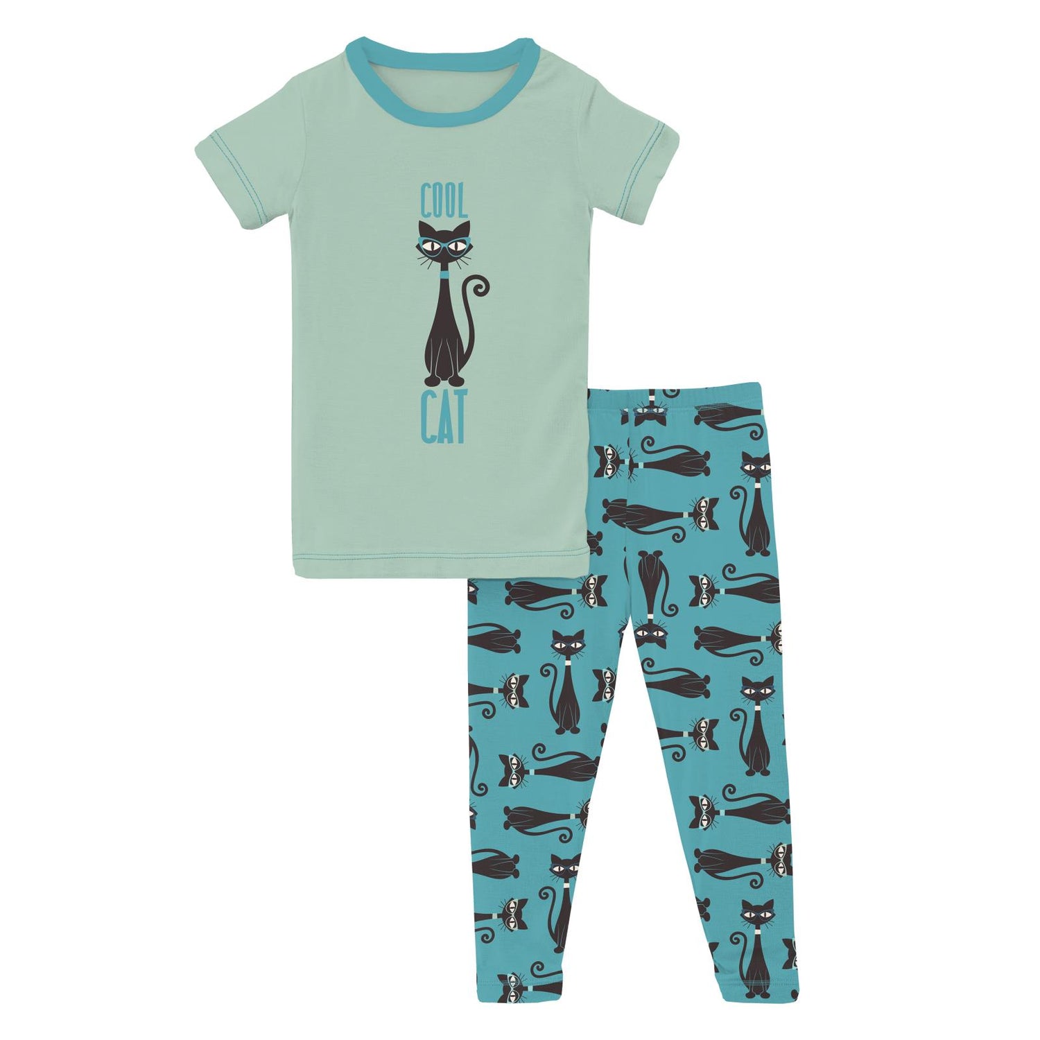 Short Sleeve Graphic Tee Pajama Set in Glacier Cool Cats