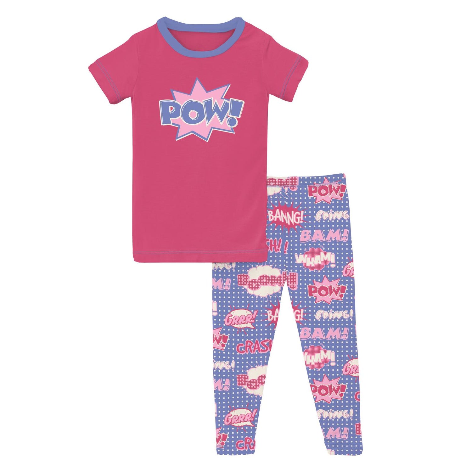 Short Sleeve Graphic Tee Pajama Set in Forget Me Not Comic Onomatopoeia