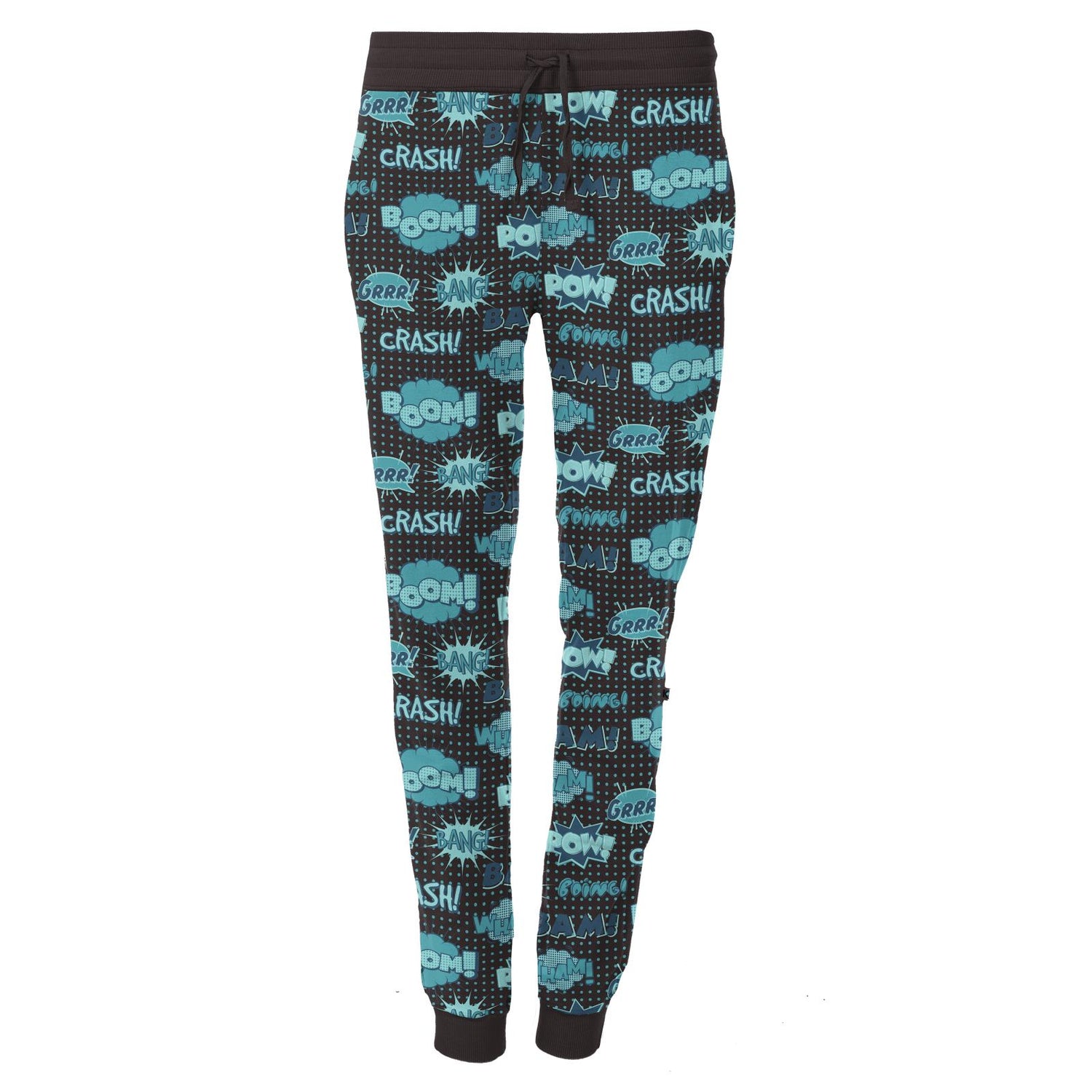 Women's Print Fleece Lounge Joggers in Midnight Comic Onomatopoeia