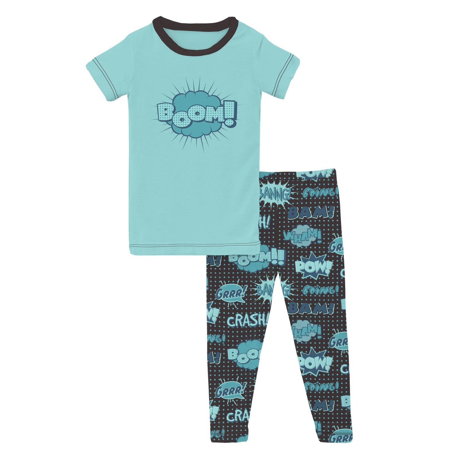 Short Sleeve Graphic Tee Pajama Set in Midnight Comic Onomatopoeia