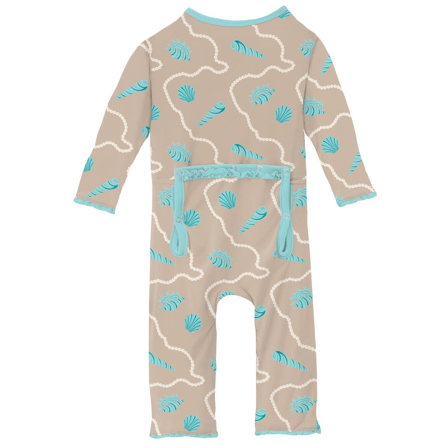 Print Muffin Ruffle Coverall with Zipper in Burlap Shells