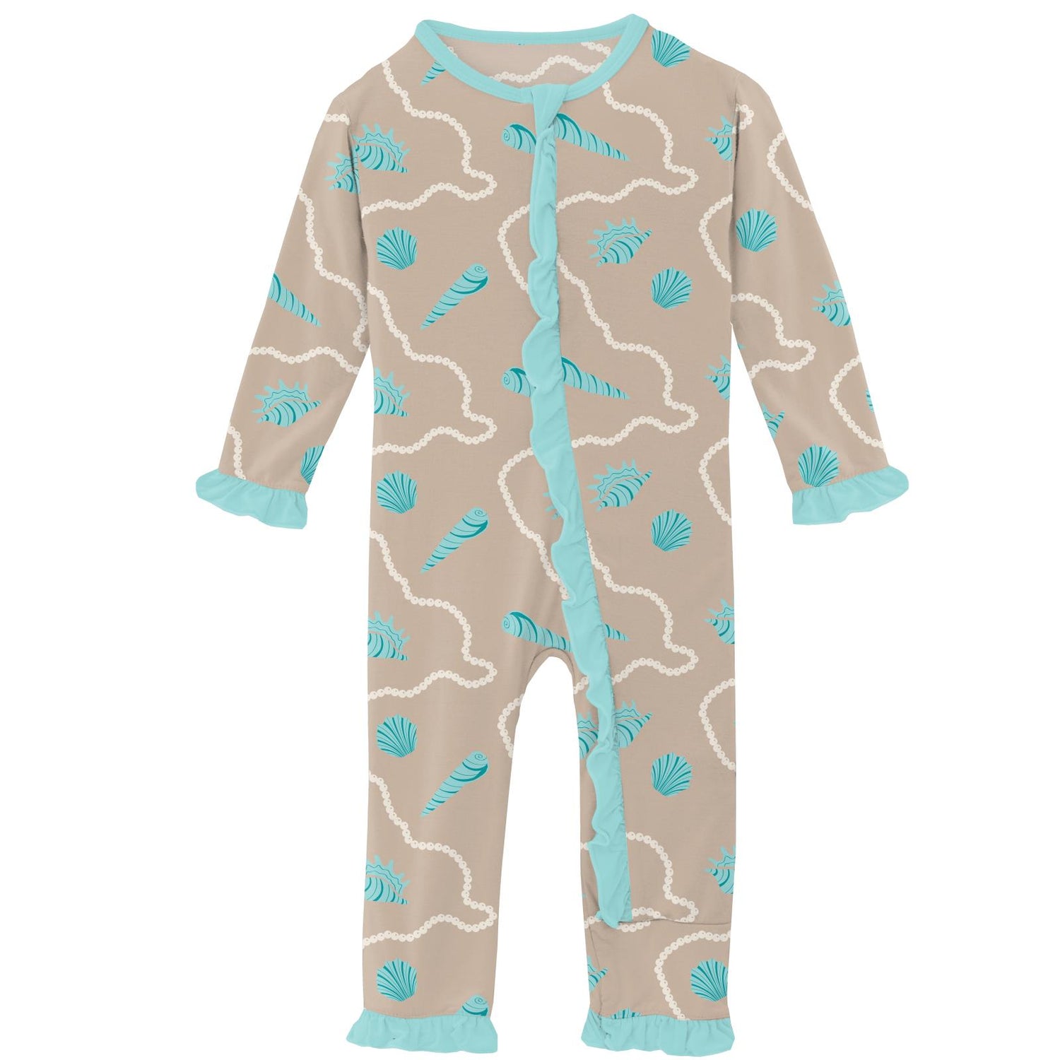 Print Classic Ruffle Coverall with Zipper in Burlap Shells