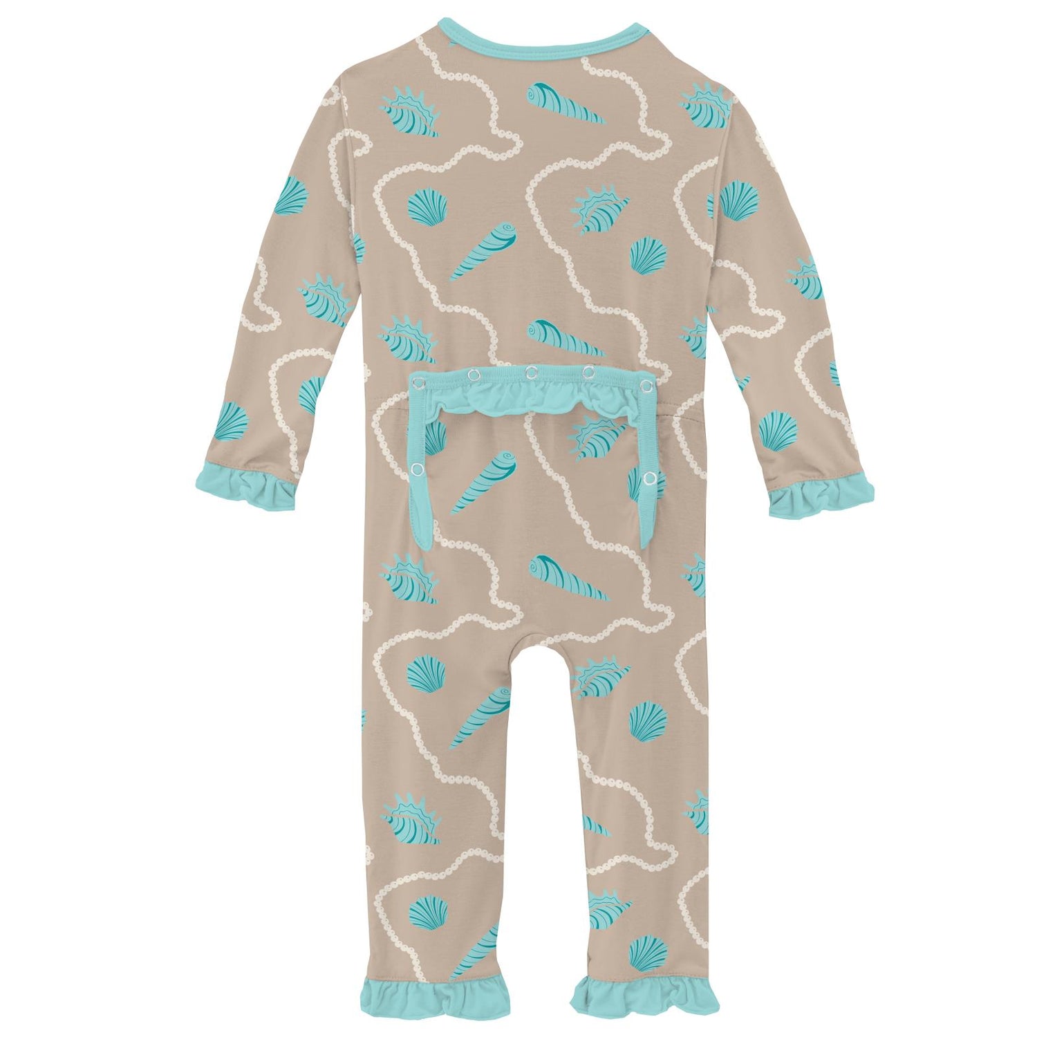 Print Classic Ruffle Coverall with Zipper in Burlap Shells