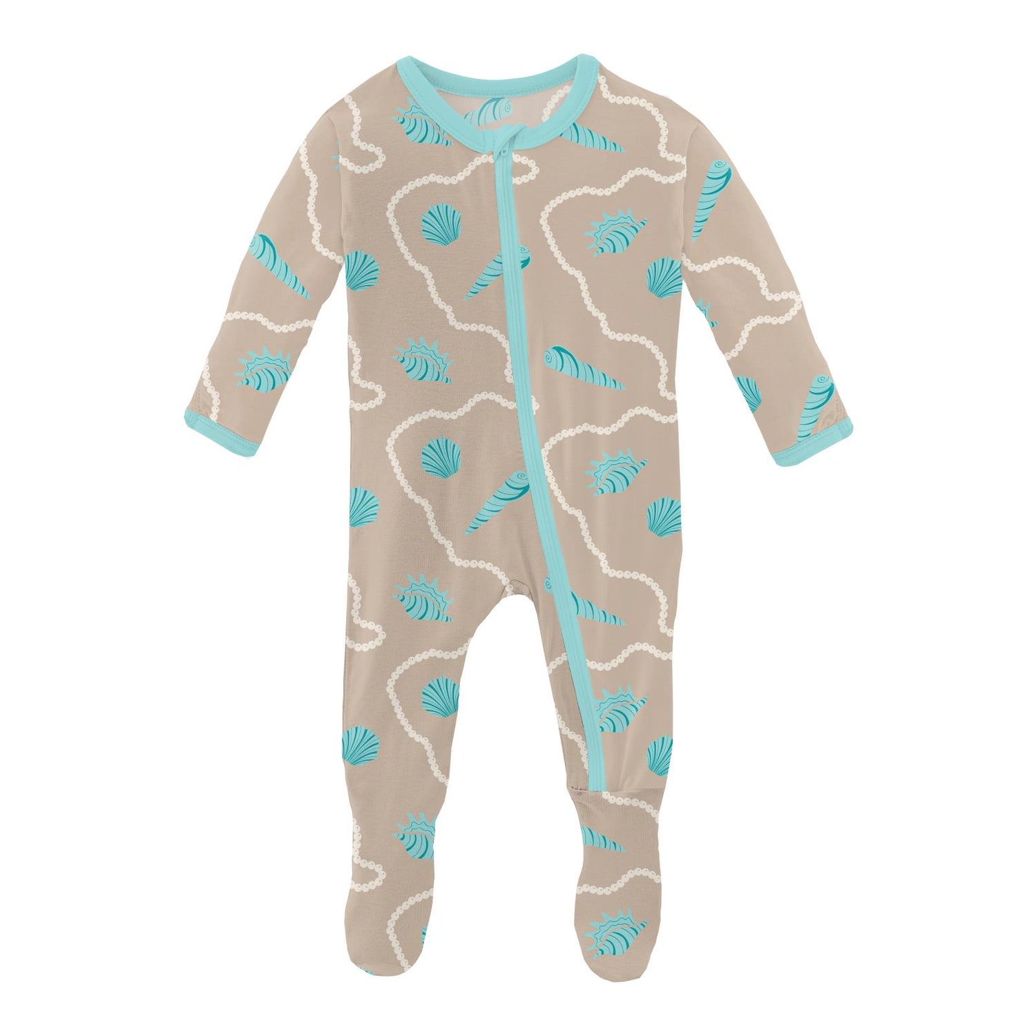 Print Footie with Zipper in Burlap Shells