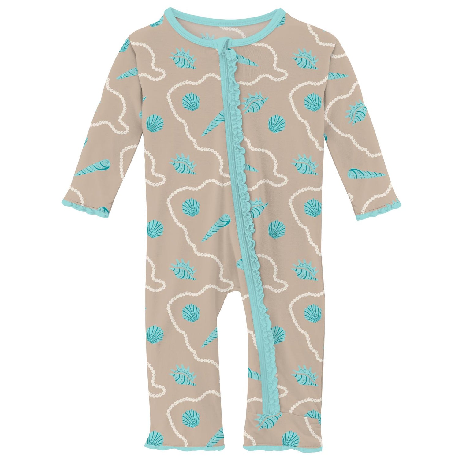 Print Muffin Ruffle Coverall with Zipper in Burlap Shells