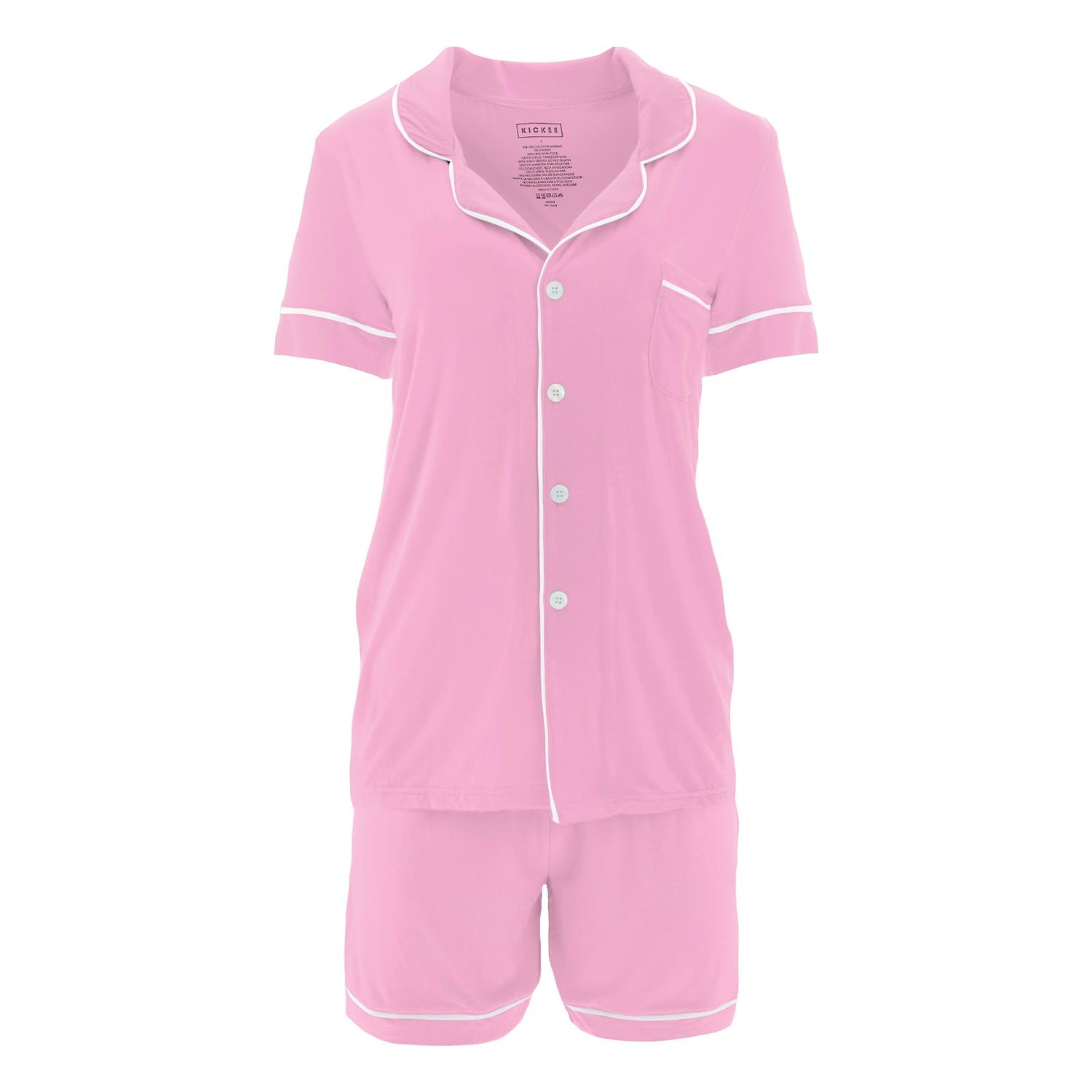 Women's Short Sleeve Collared Pajama Set with Shorts in Cotton Candy with Natural