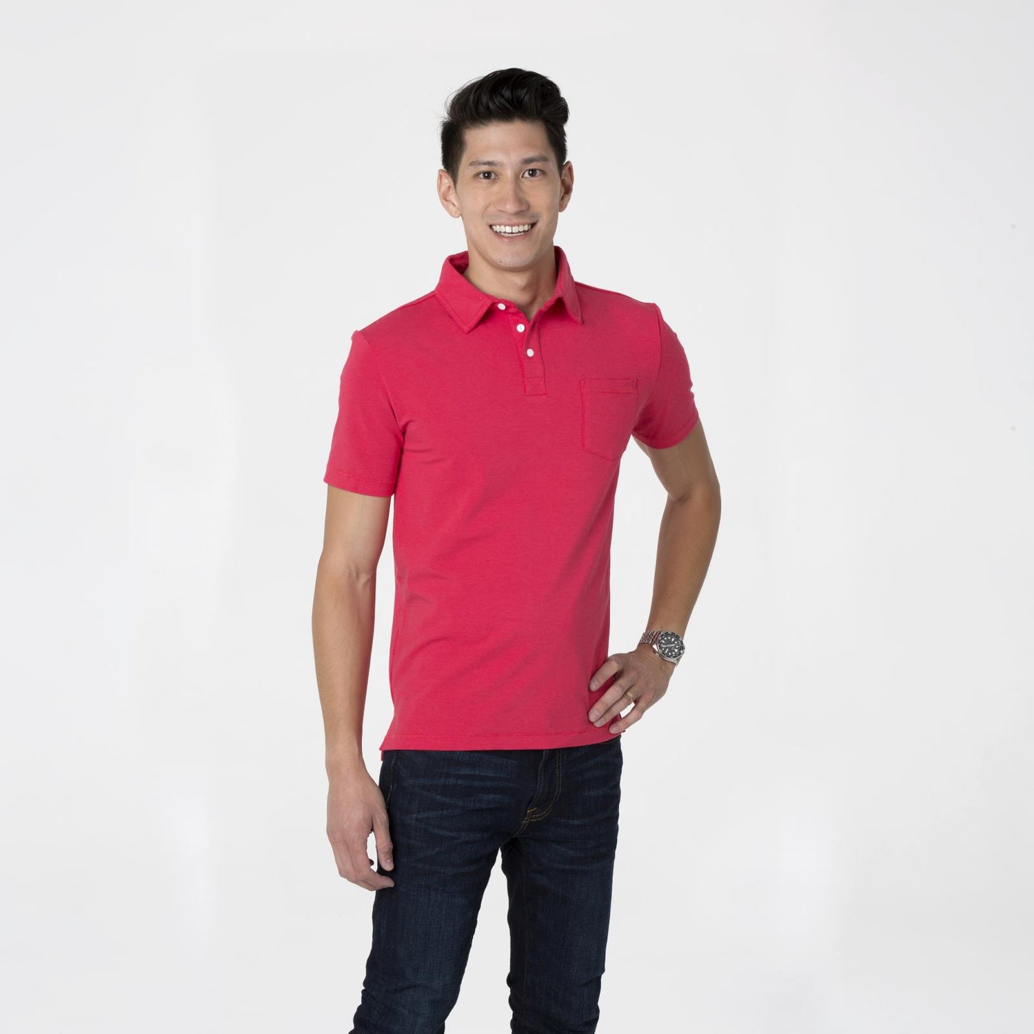 Men's Short Sleeve Luxe Jersey Polo in Flag Red