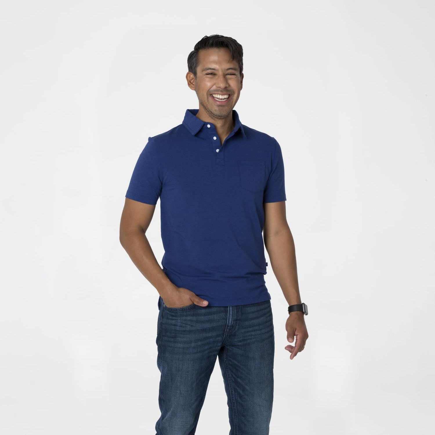 Men's Short Sleeve Luxe Jersey Polo in Flag Blue