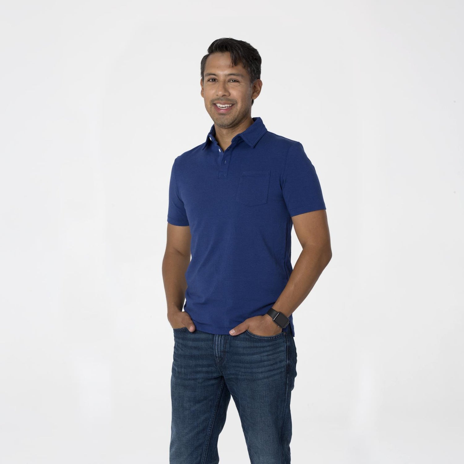 Men's Short Sleeve Luxe Jersey Polo in Flag Blue
