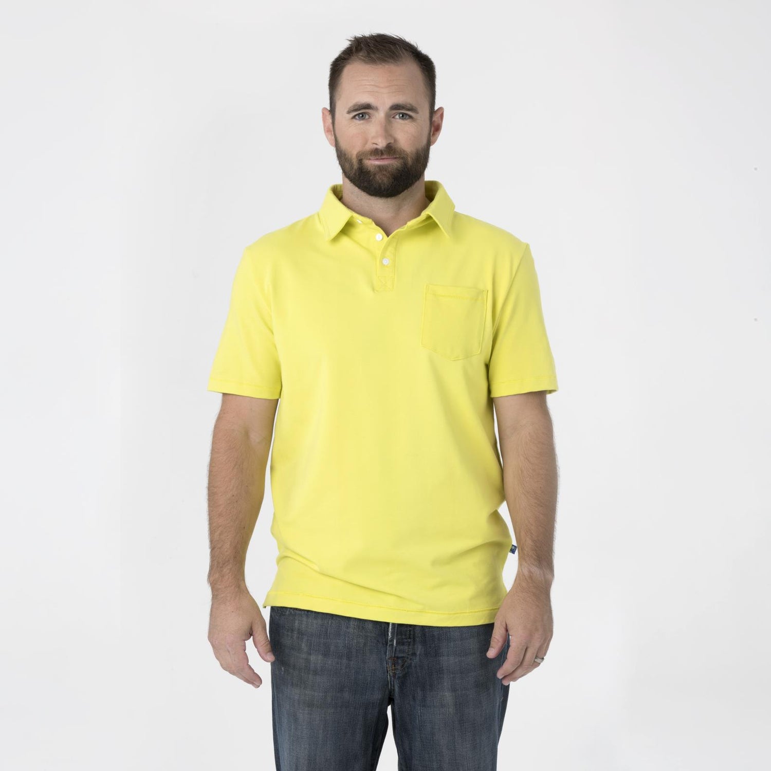 Men's Short Sleeve Luxe Jersey Polo with Pocket in Banana