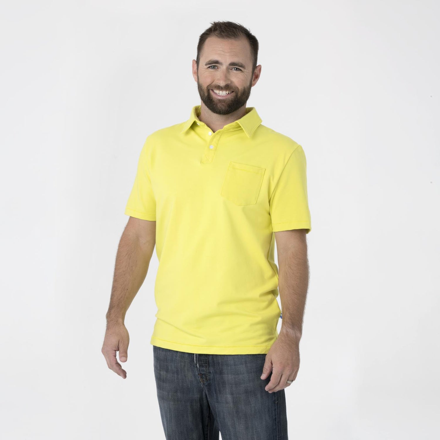 Men's Short Sleeve Luxe Jersey Polo with Pocket in Banana