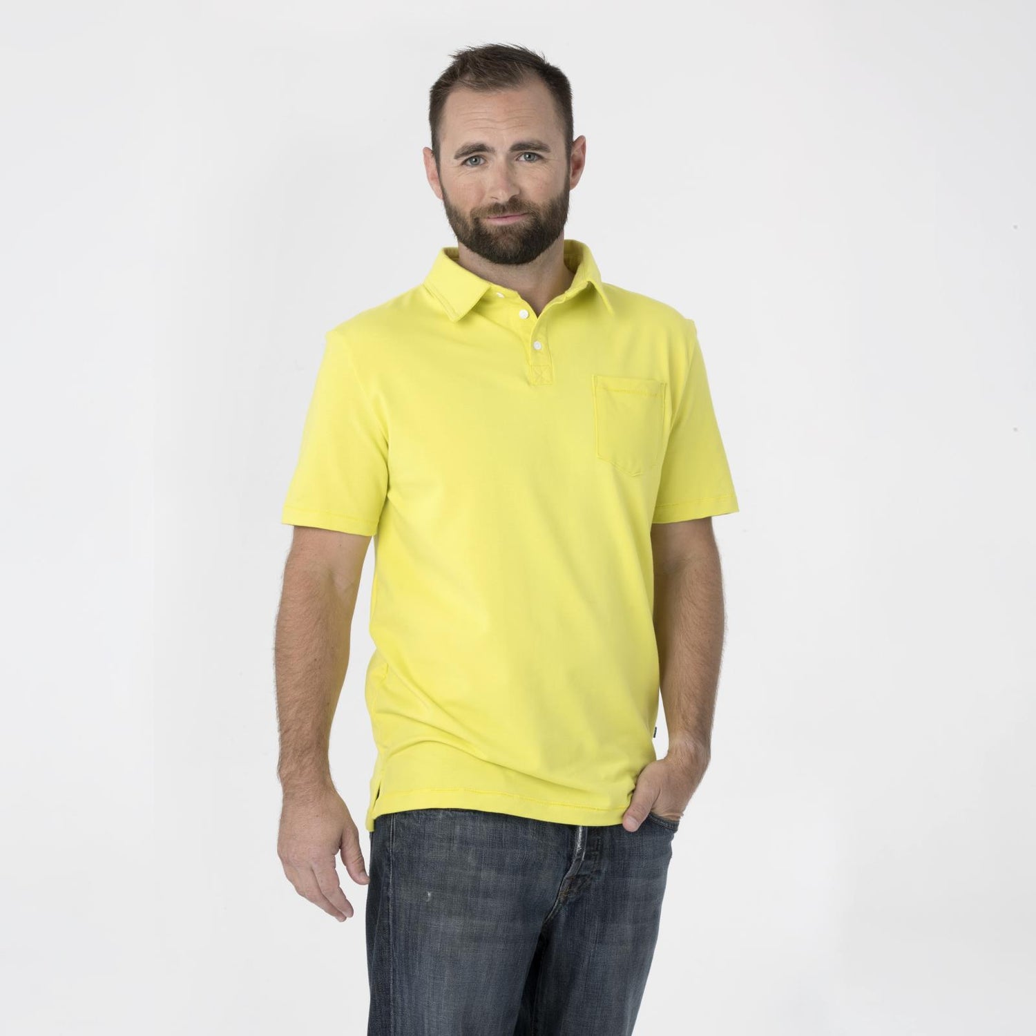 Men's Short Sleeve Luxe Jersey Polo with Pocket in Banana