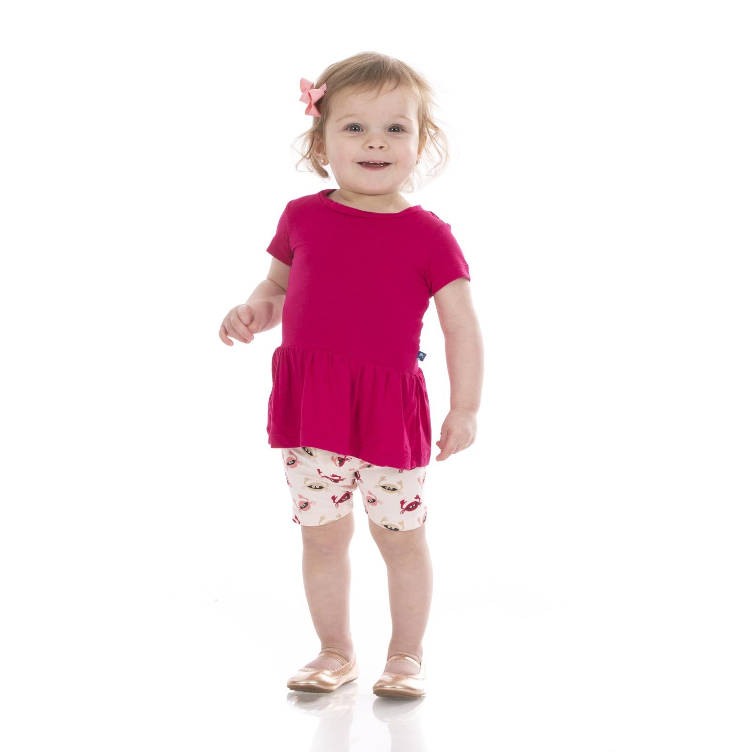 Print Short Sleeve Playtime Outfit Set in Macaroon Crabs