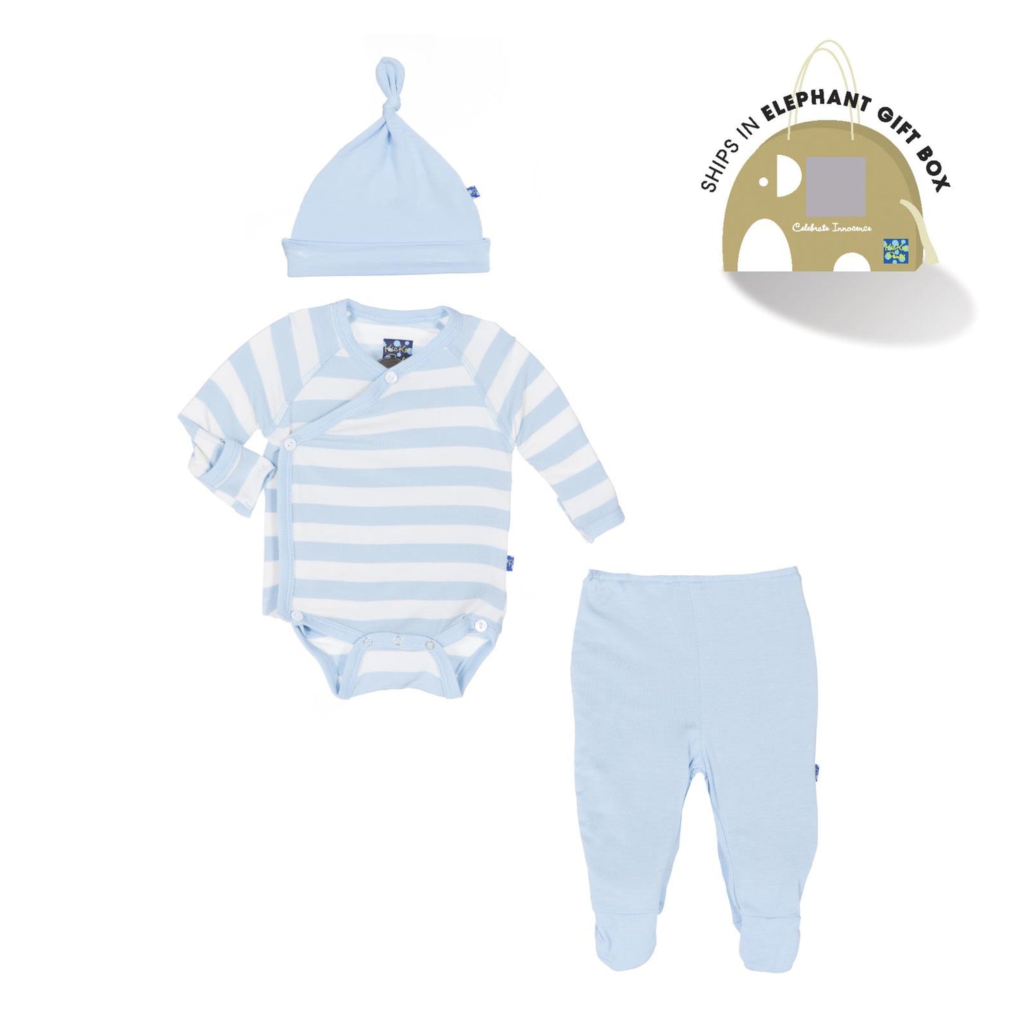 Kimono Newborn Gift Set with Elephant Box in Pond Stripe