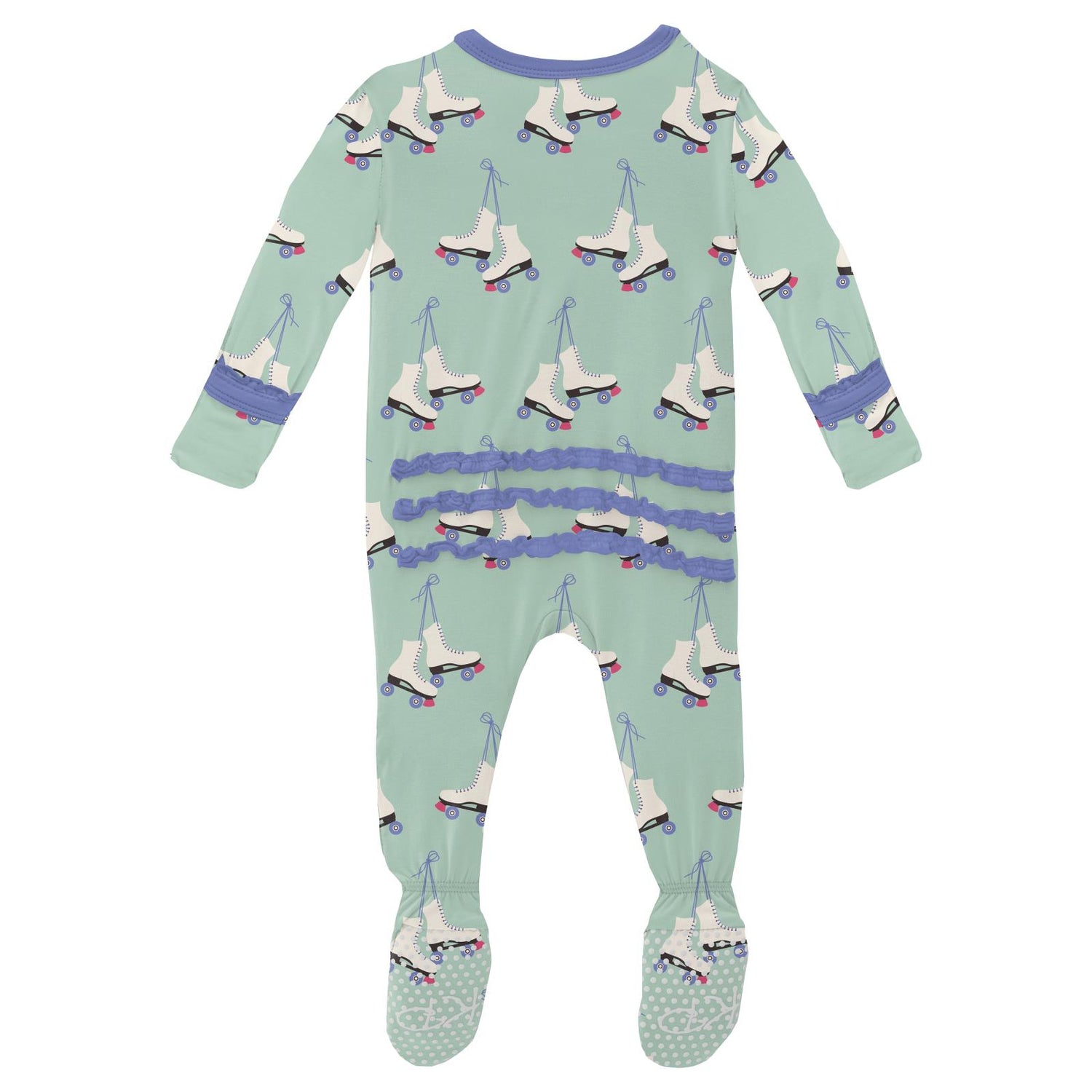 Print Muffin Ruffle Footie with Zipper in Pistachio Roller Skates
