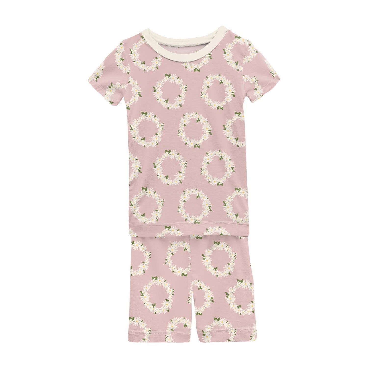 Print Short Sleeve Pajama Set with Shorts in Baby Rose Daisy Crowns