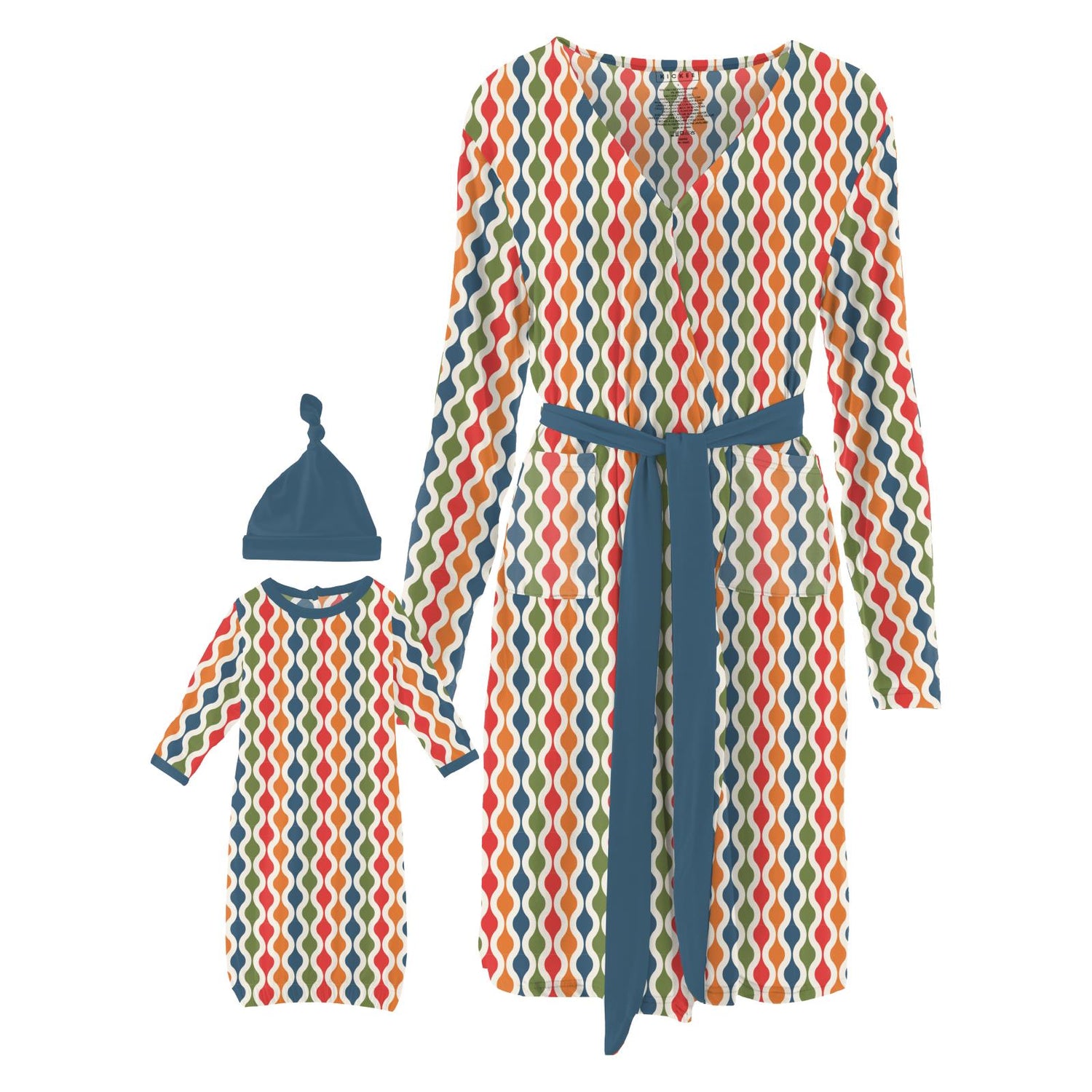Women's Print Mid Length Lounge Robe & Layette Gown Set in Mod Chain