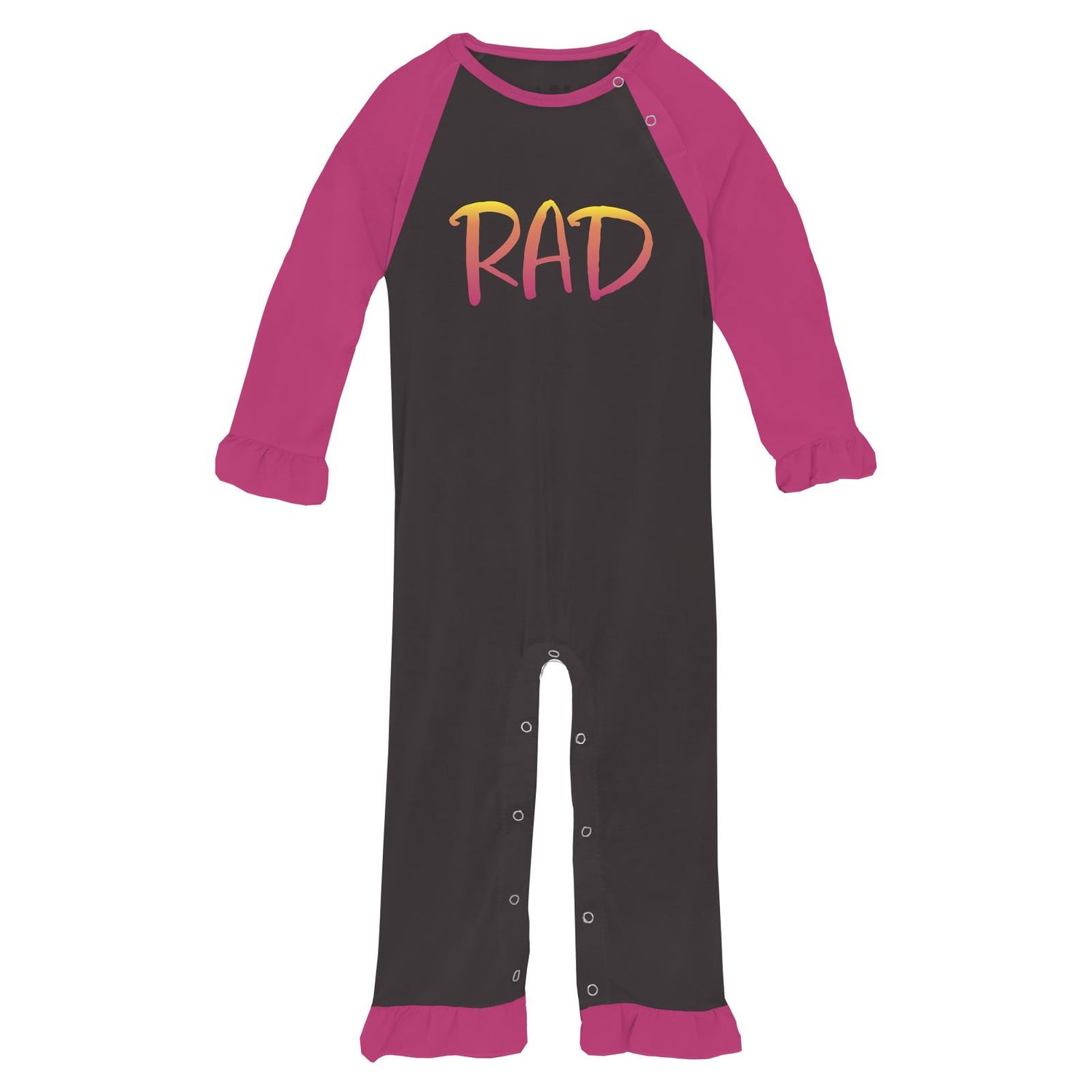 Long Sleeve Graphic Ruffle Raglan Romper in Midnight RAD