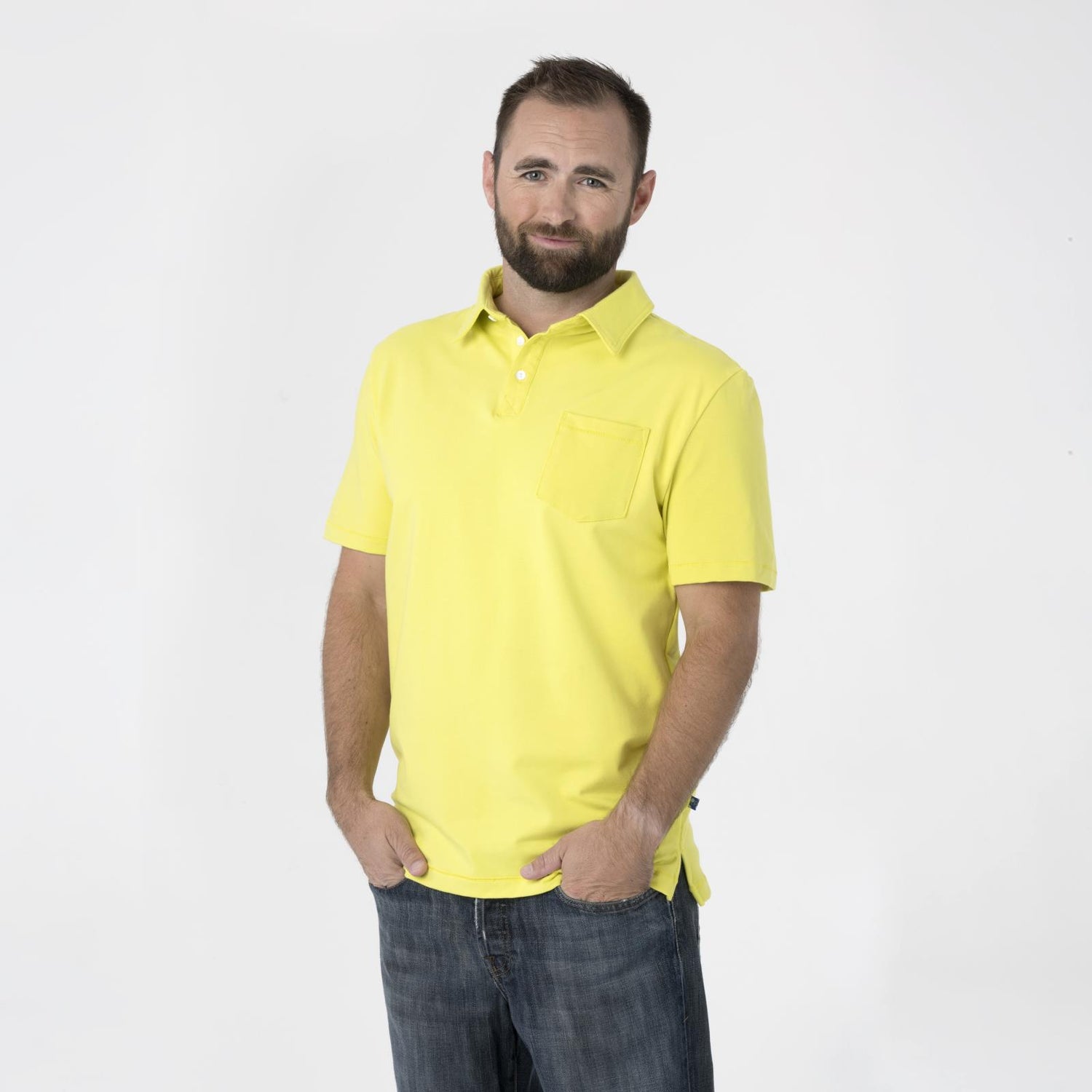 Men's Short Sleeve Luxe Jersey Polo with Pocket in Banana