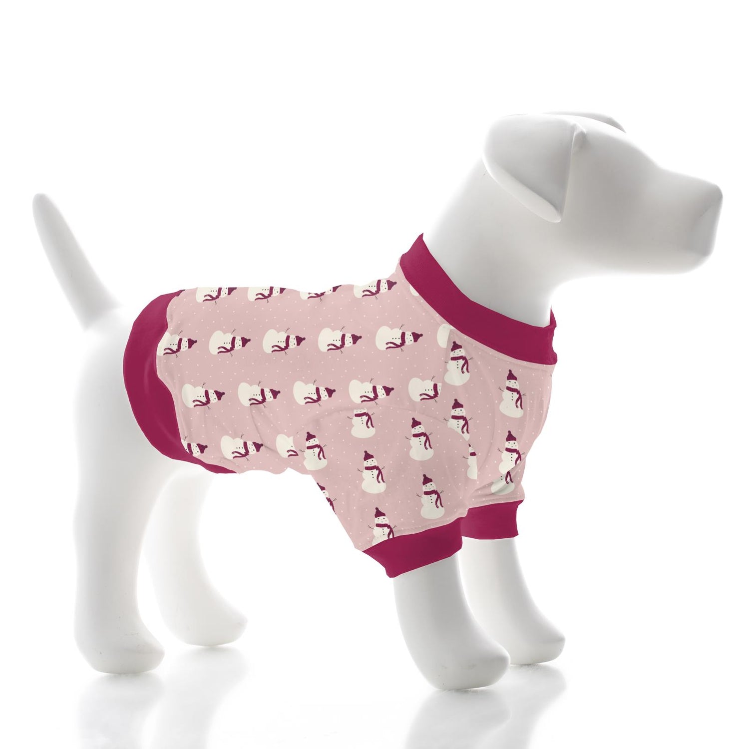 Print Dog Jammies in Baby Rose Tiny Snowman