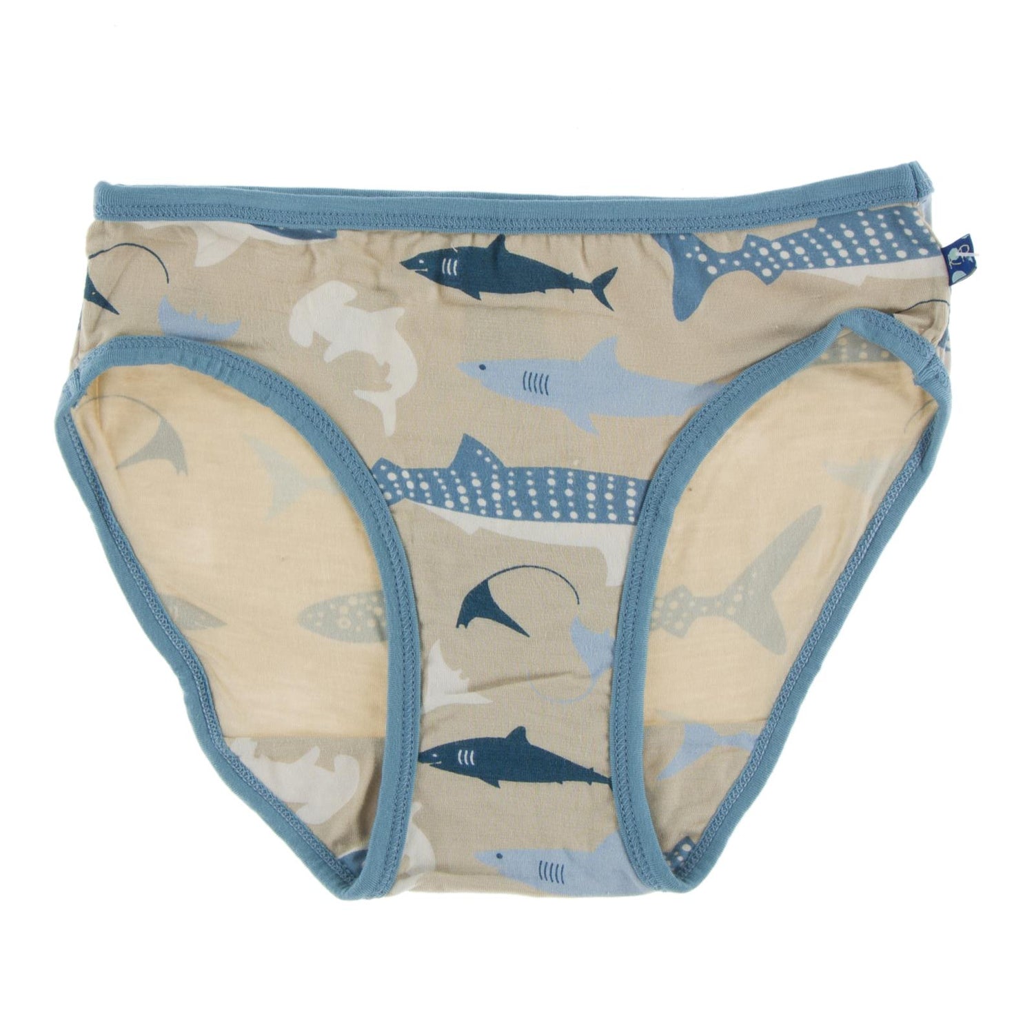 Print Underwear in Burlap Sharks with Blue Moon Trim